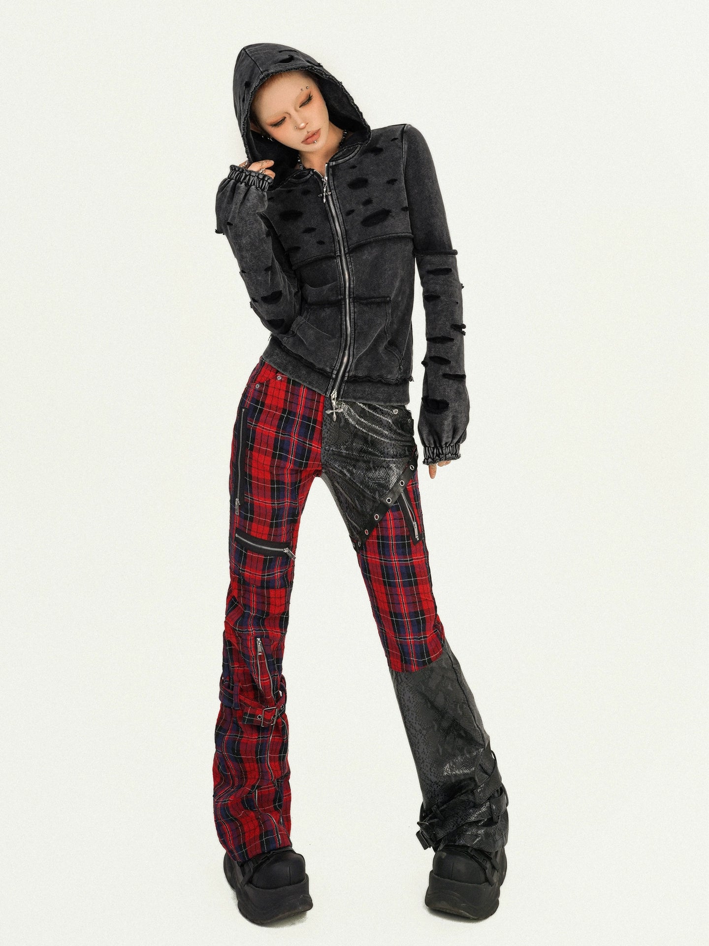 Washed Fitted Zip-Up Hoodie Jacket