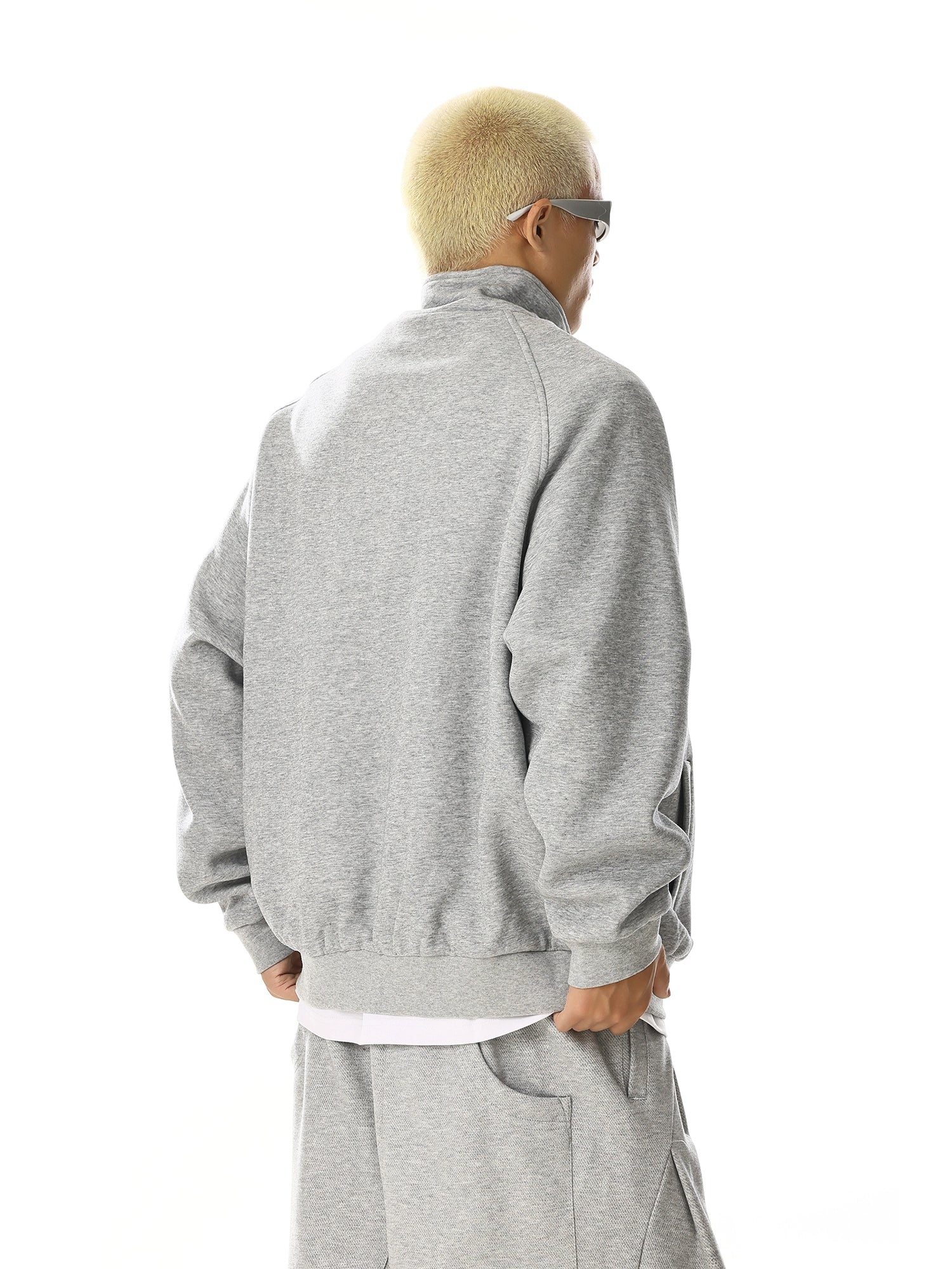 High Street Zip-Up Stand Collar Cardigan Sweatshirt Jacket