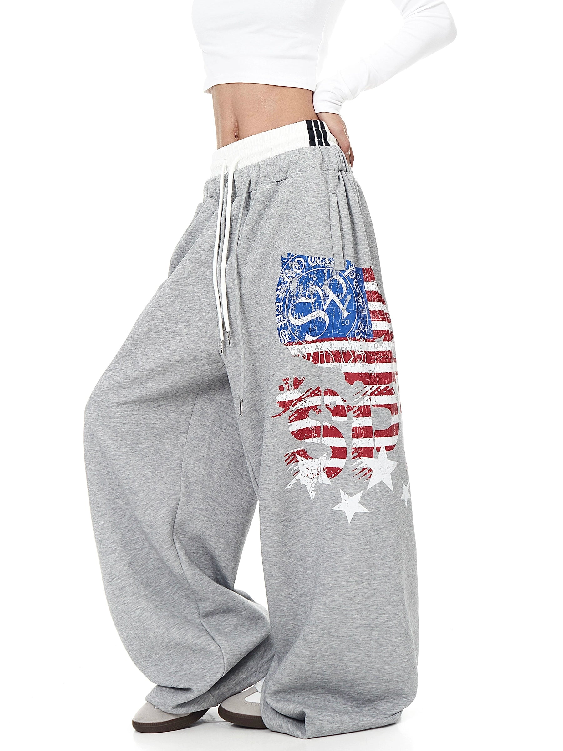 Double-Waist Letter Print Straight Sweatpants