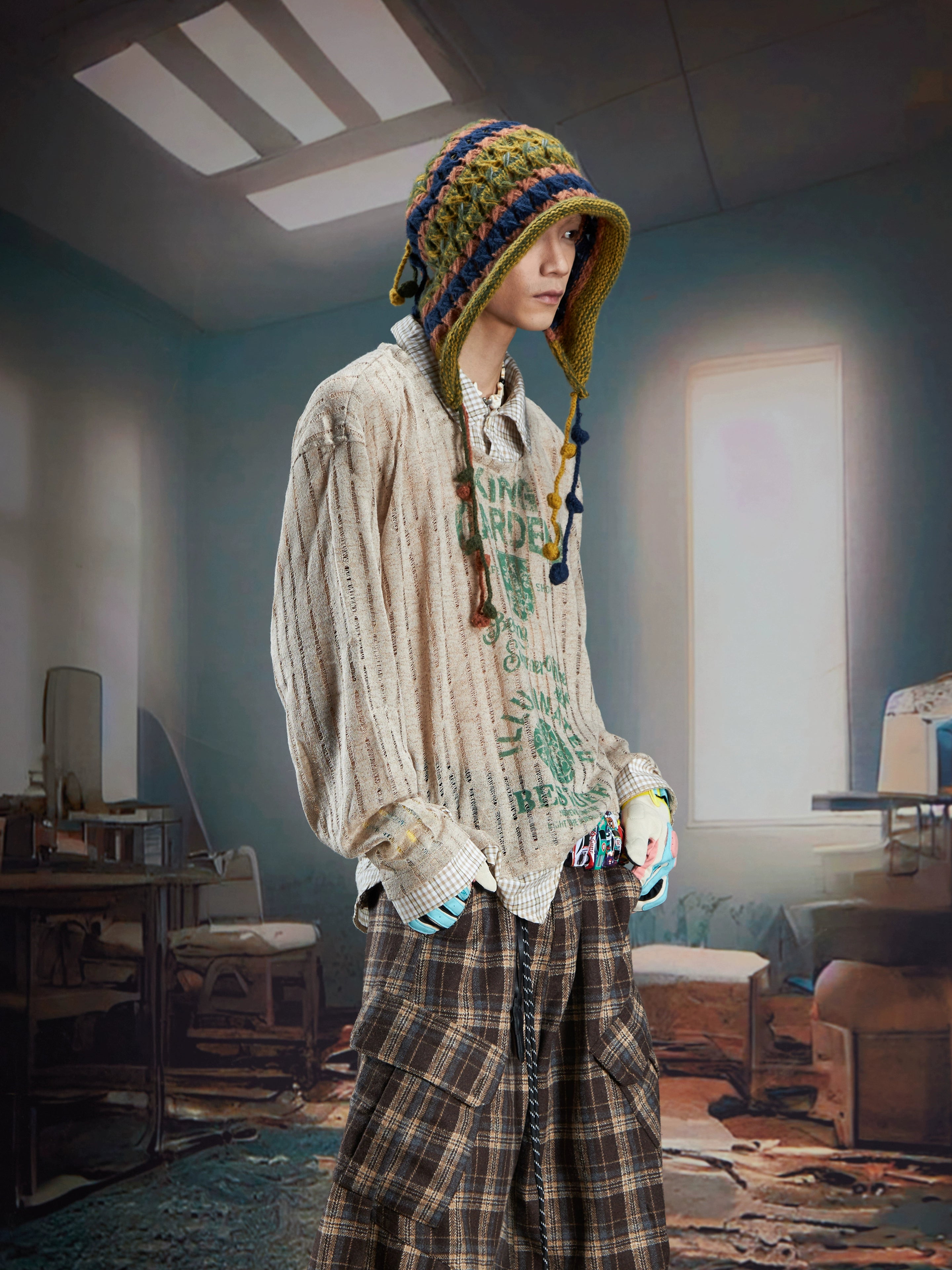 Lightweight Layered V-Neck Shirt-Collar Long Sleeve Top