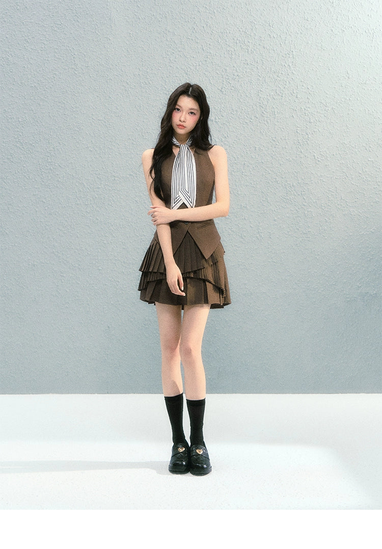 Preppy Blazer Vest Skirt Set