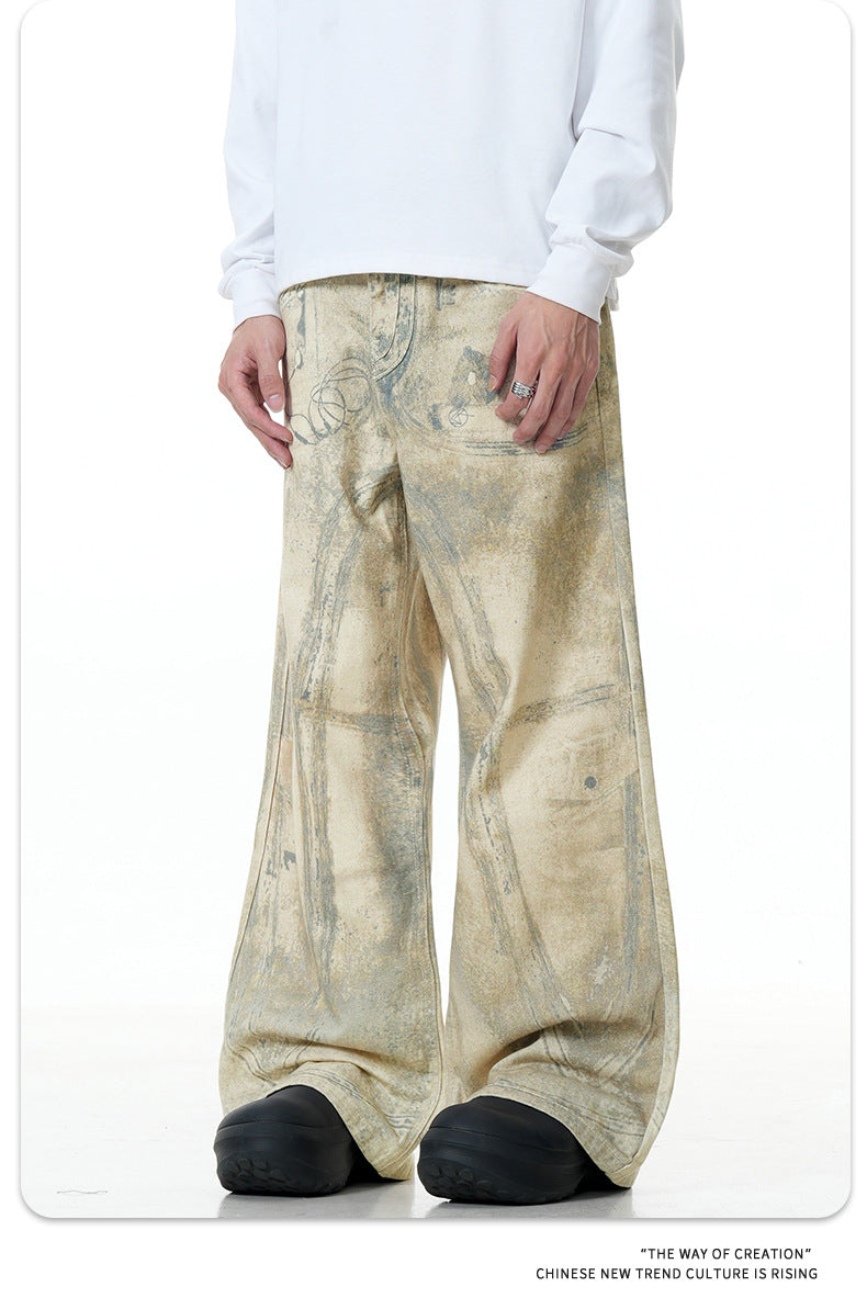 【25s Aug.】Vintage Printed Shell Texture Jeans