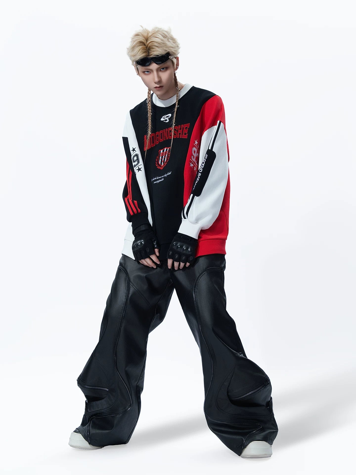 Sanhoostudio Waxed Patchwork Denim Pants