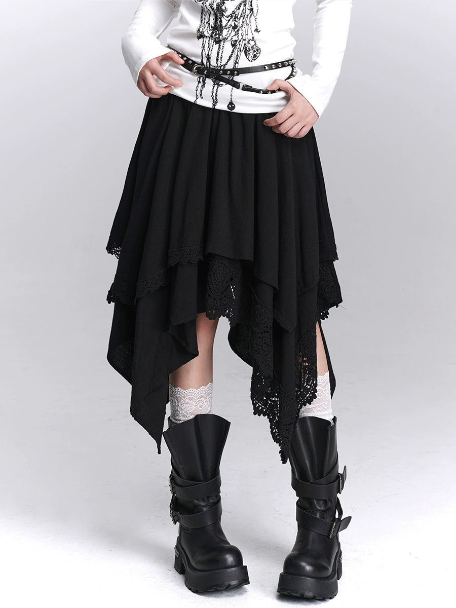 Artistic Irregular A-Line Apricot White Skirt