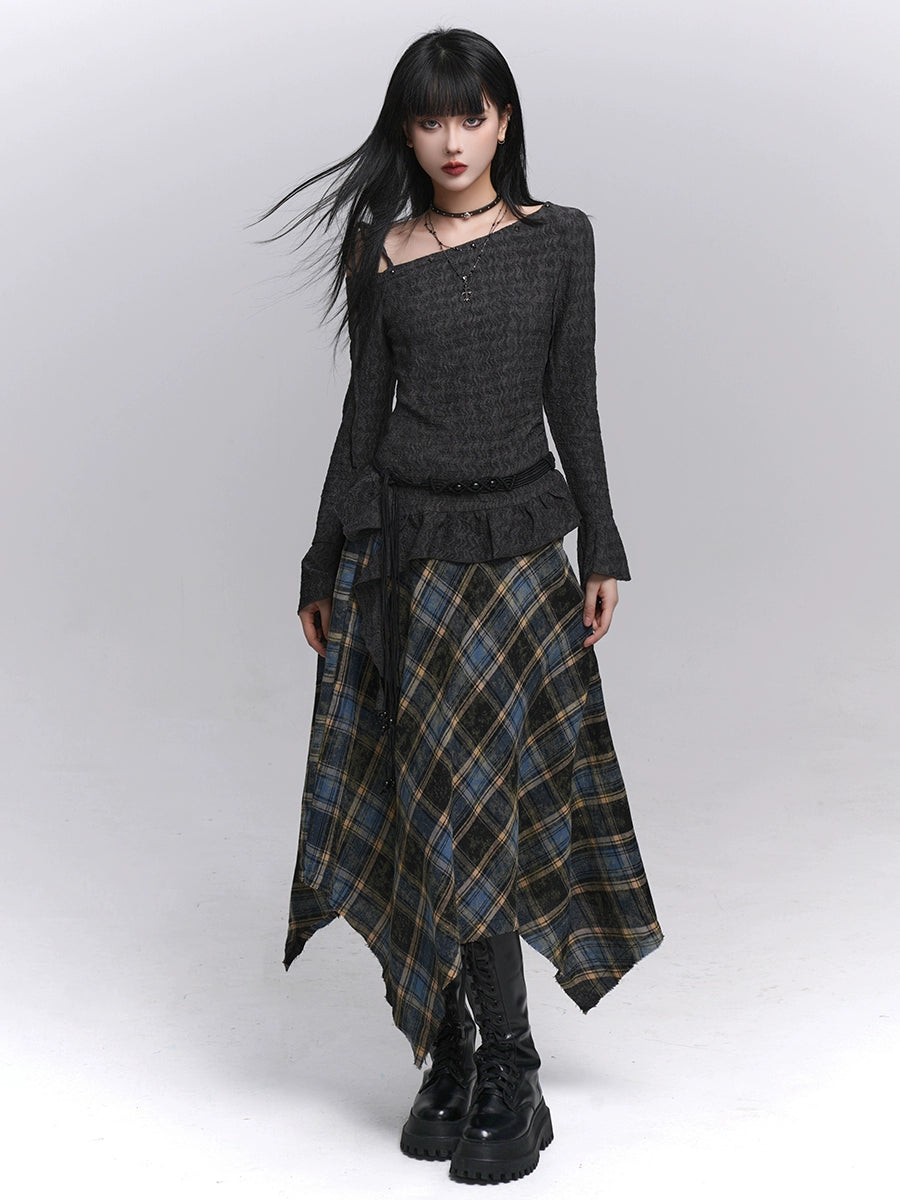 Blue Plaid A-Line Mini Skirt