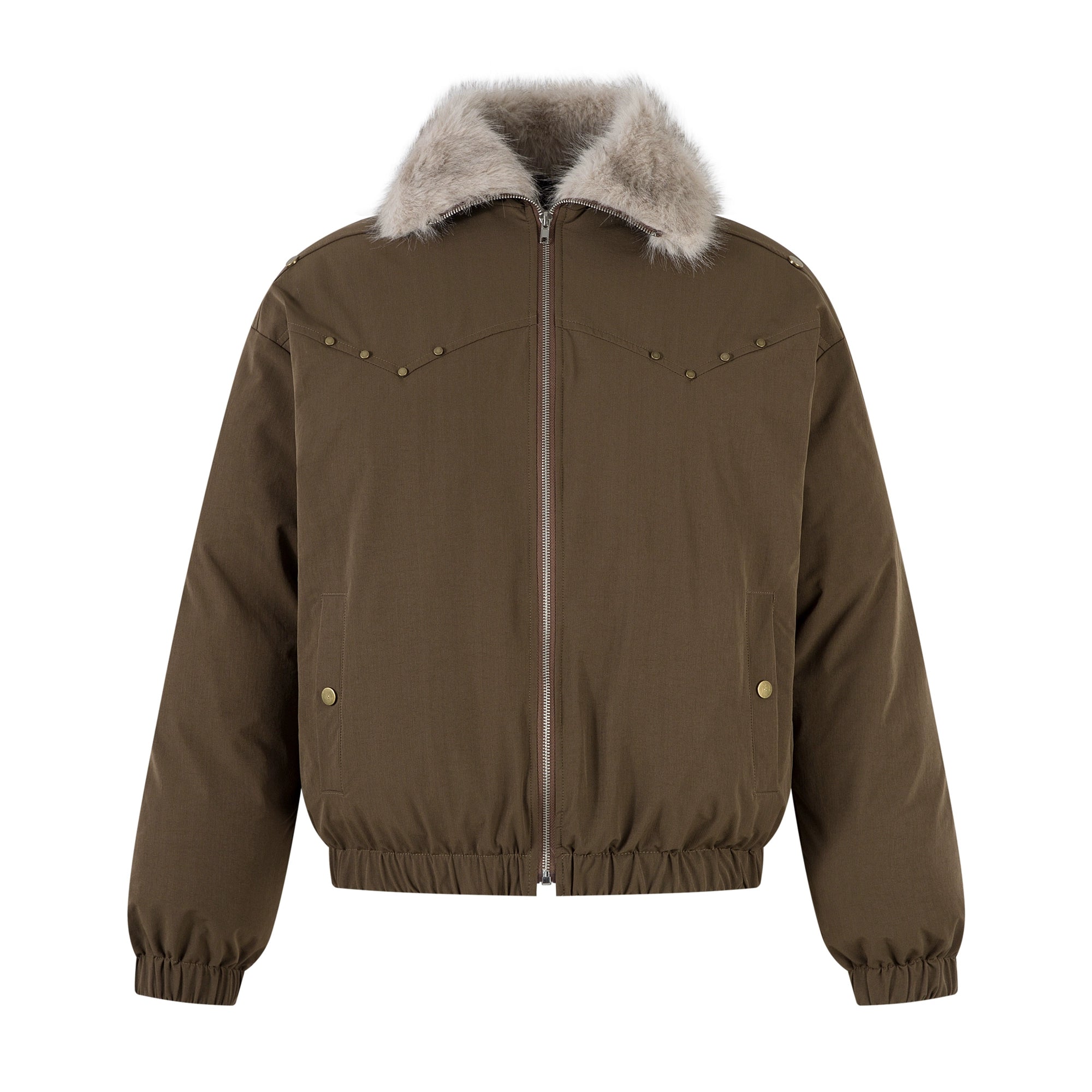 Coffee Fur Mountain Hawk Studded Winter Jacket