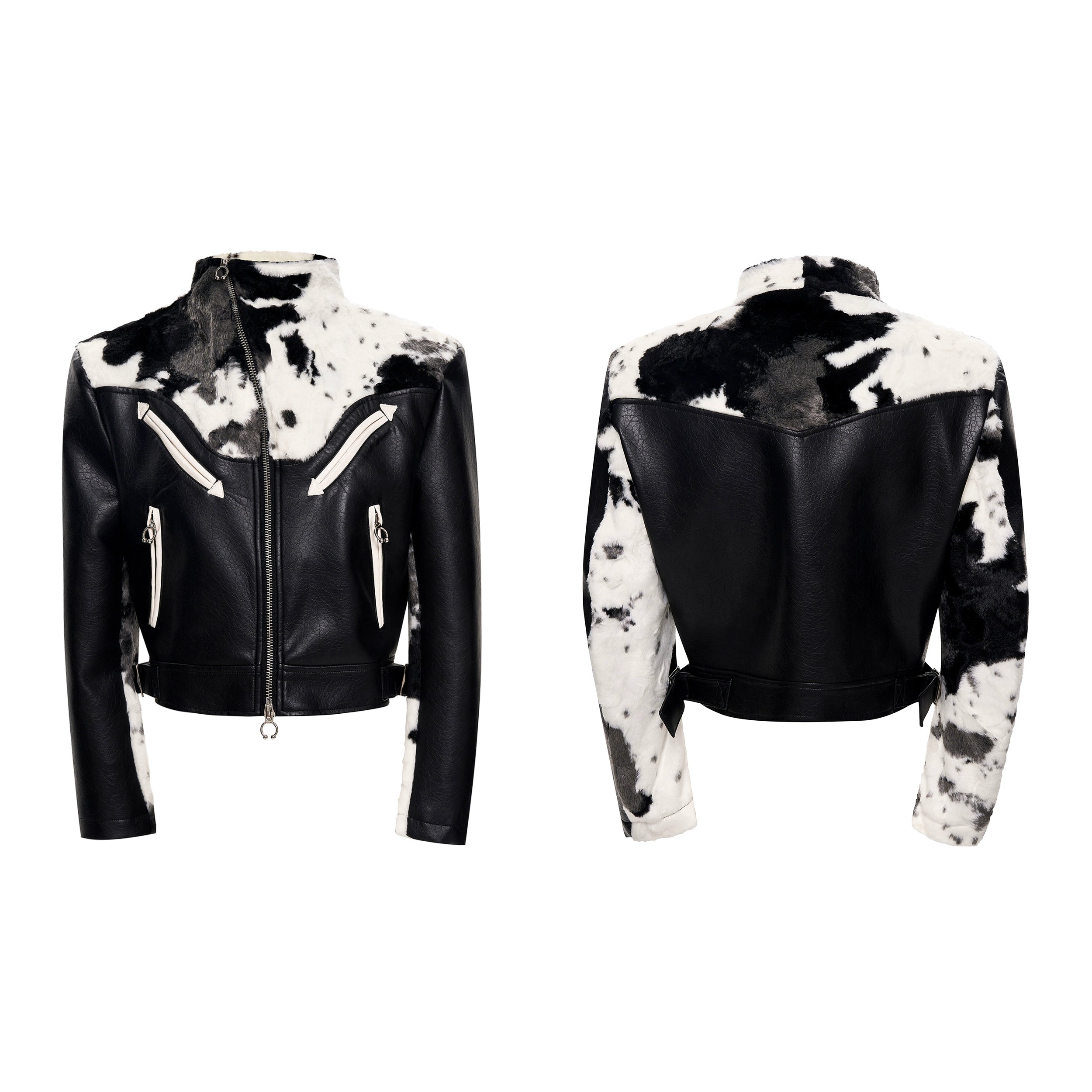 Cow Print Faux Fur Leather Jacket