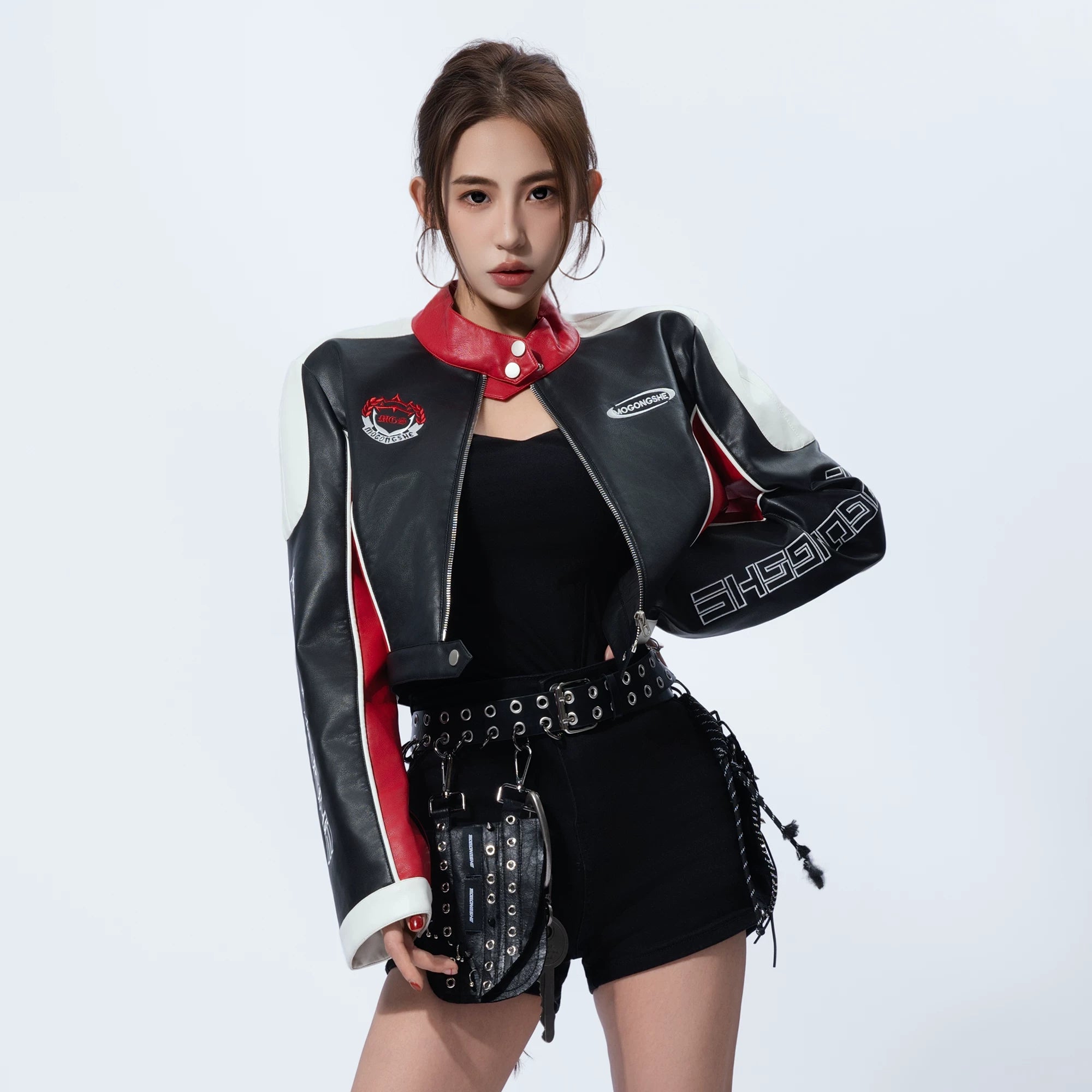 Sanhoostudio PU Leather Cropped Biker Jacket