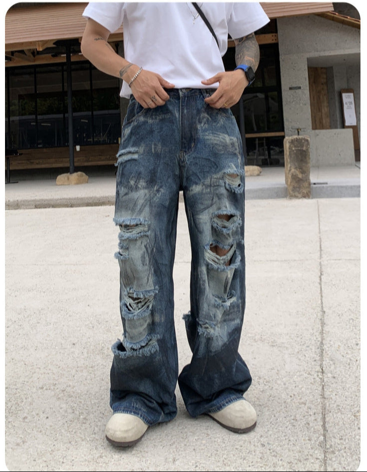Loose Washed Ripped Bootcut Jeans