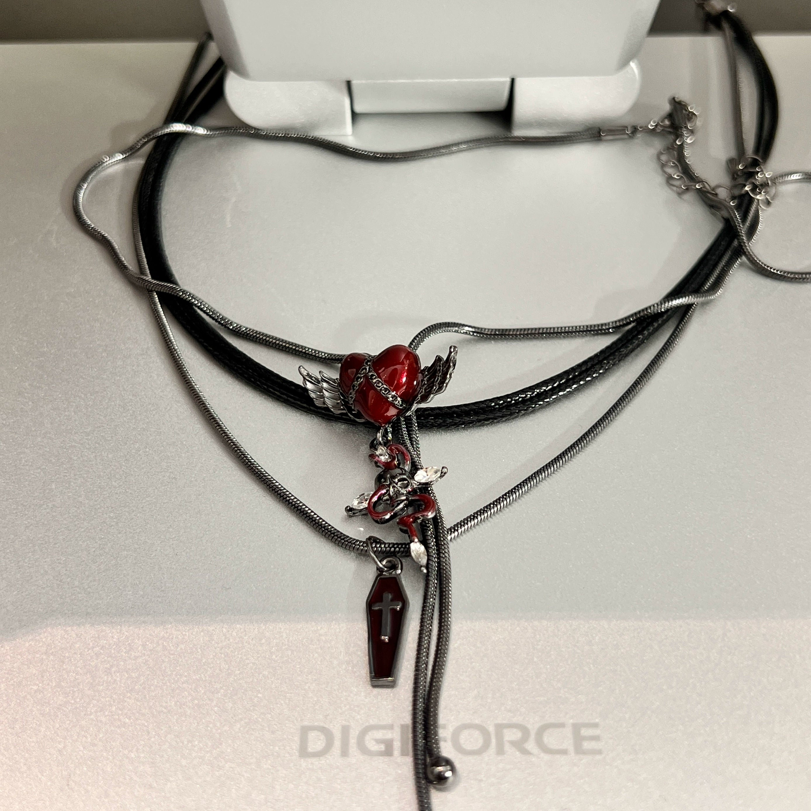 Layered Gothic Cross Heart Necklace