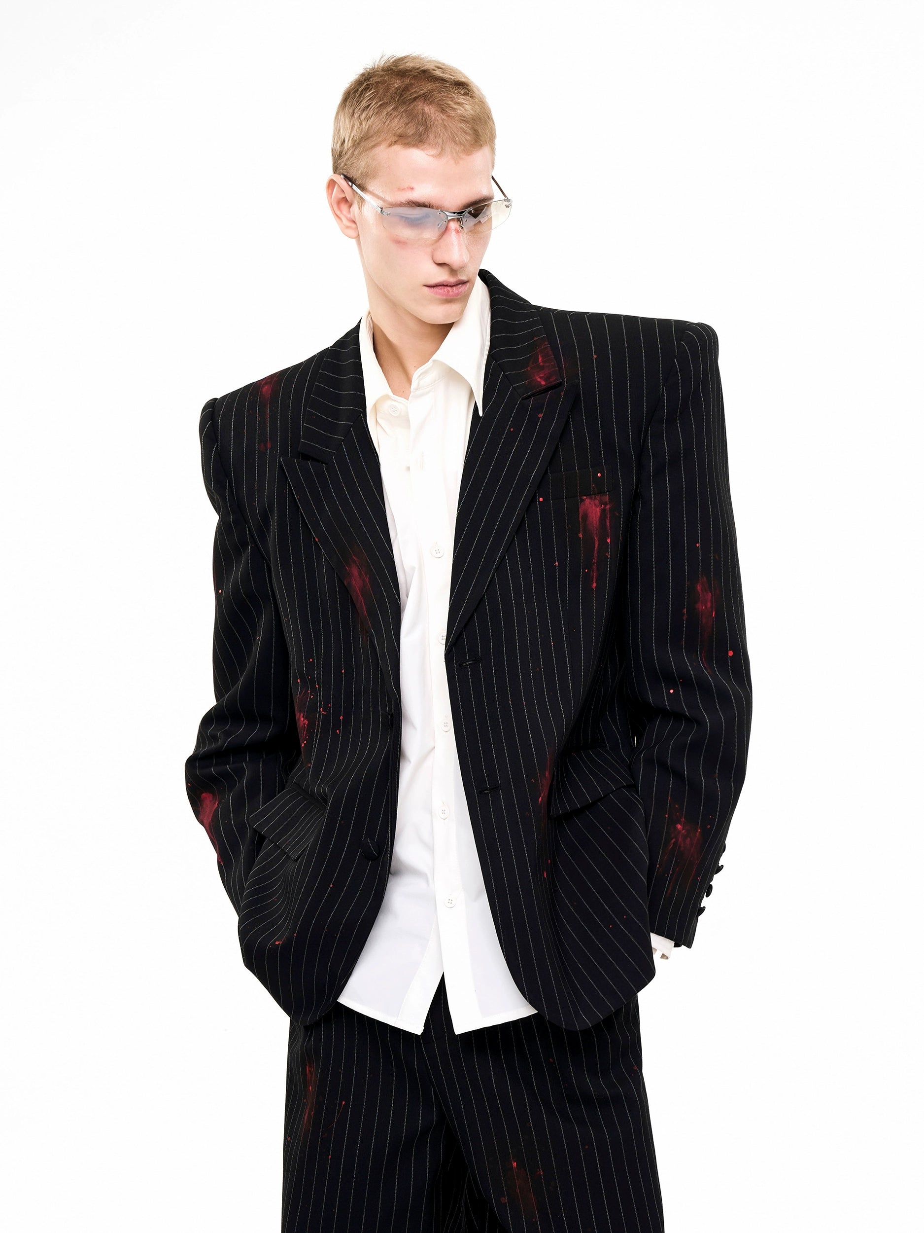 Pinstripe Slim Fit Blood Wash Suit Jacket