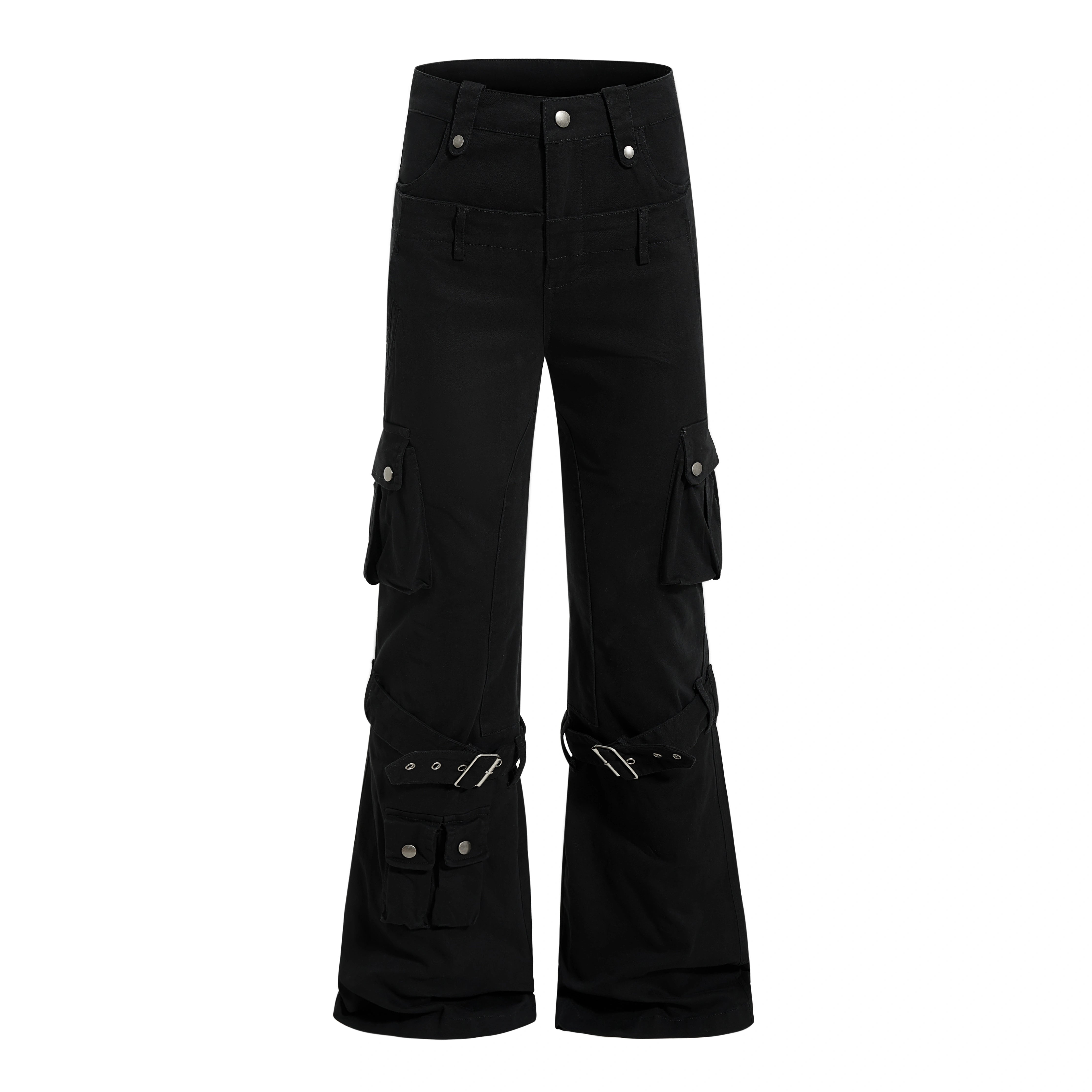 High-Street Double-Waist Deconstructed Flare Cargo Pants