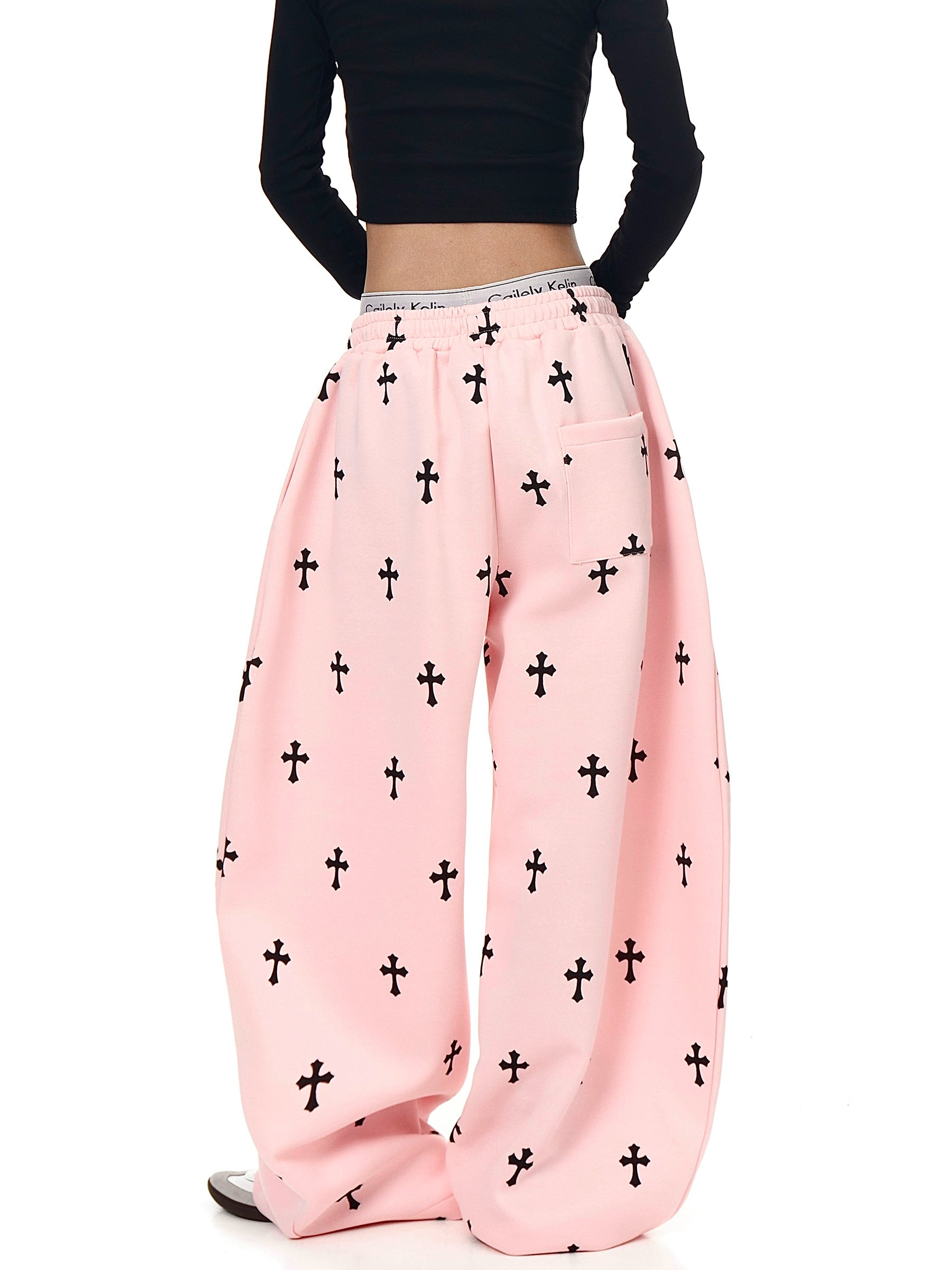 American Retro Cross Print Curved Leg Sweatpants