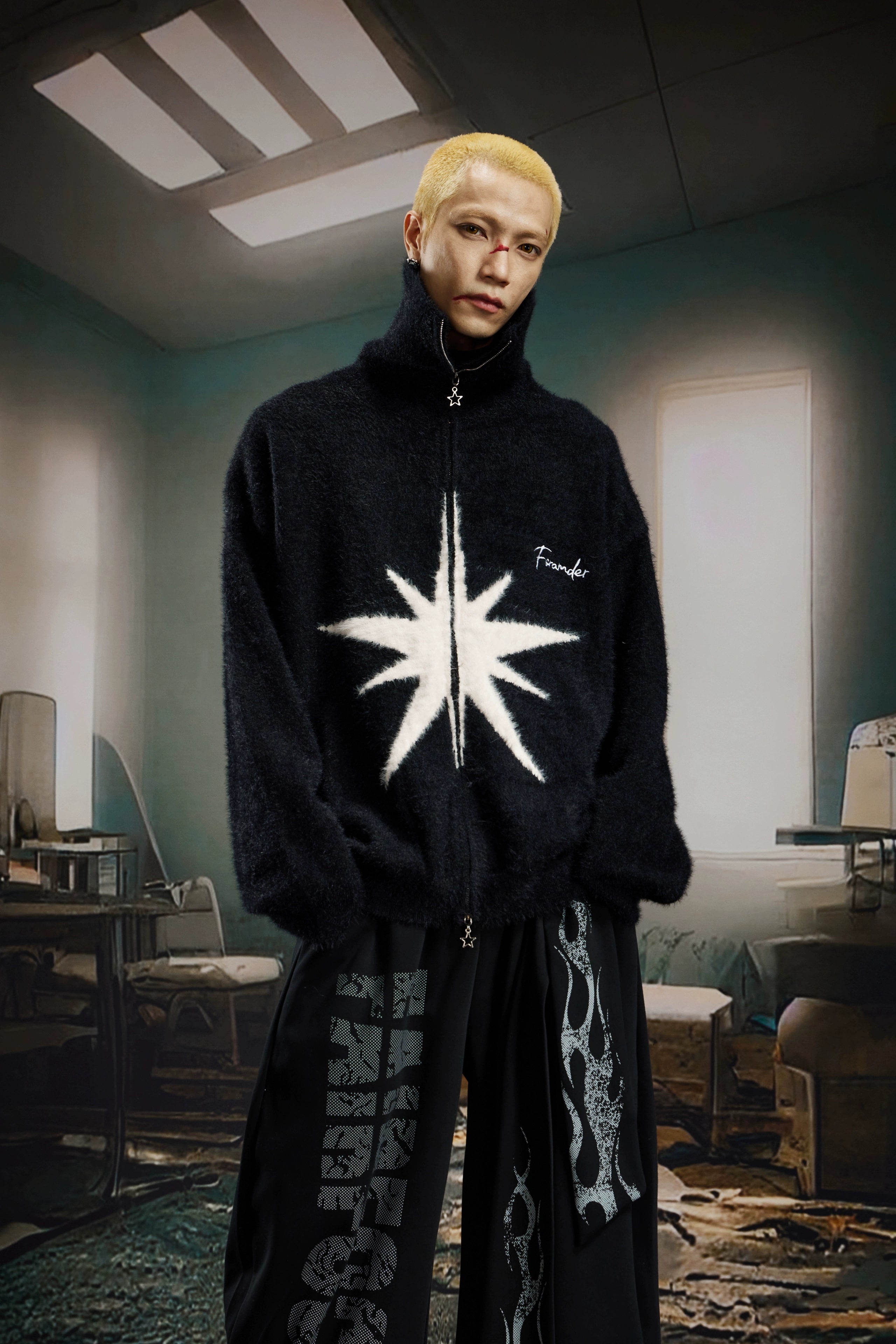 Y2K Mohair-Inspired High-Neck Zip Knit Sweater