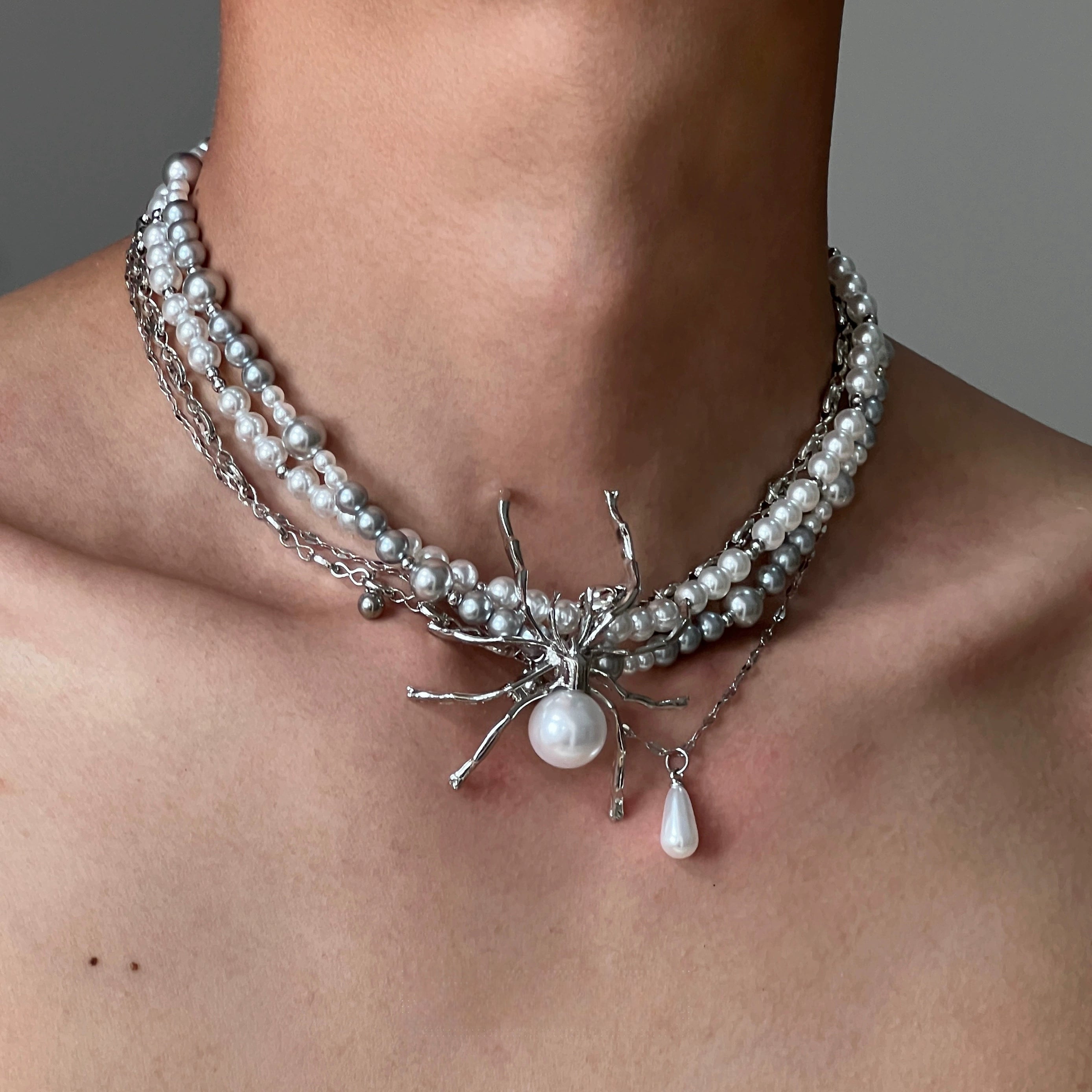 Pearl Spider Multi-Layer Punk Necklace