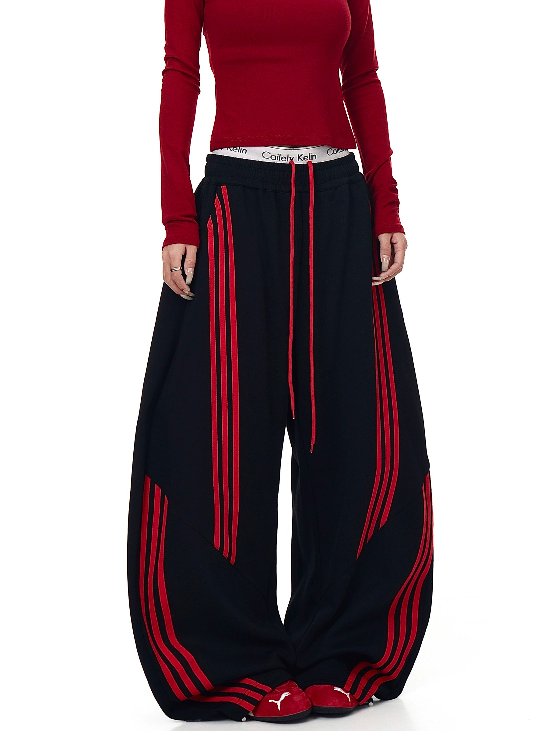 Red-Black Stripe Street Jogger Pants