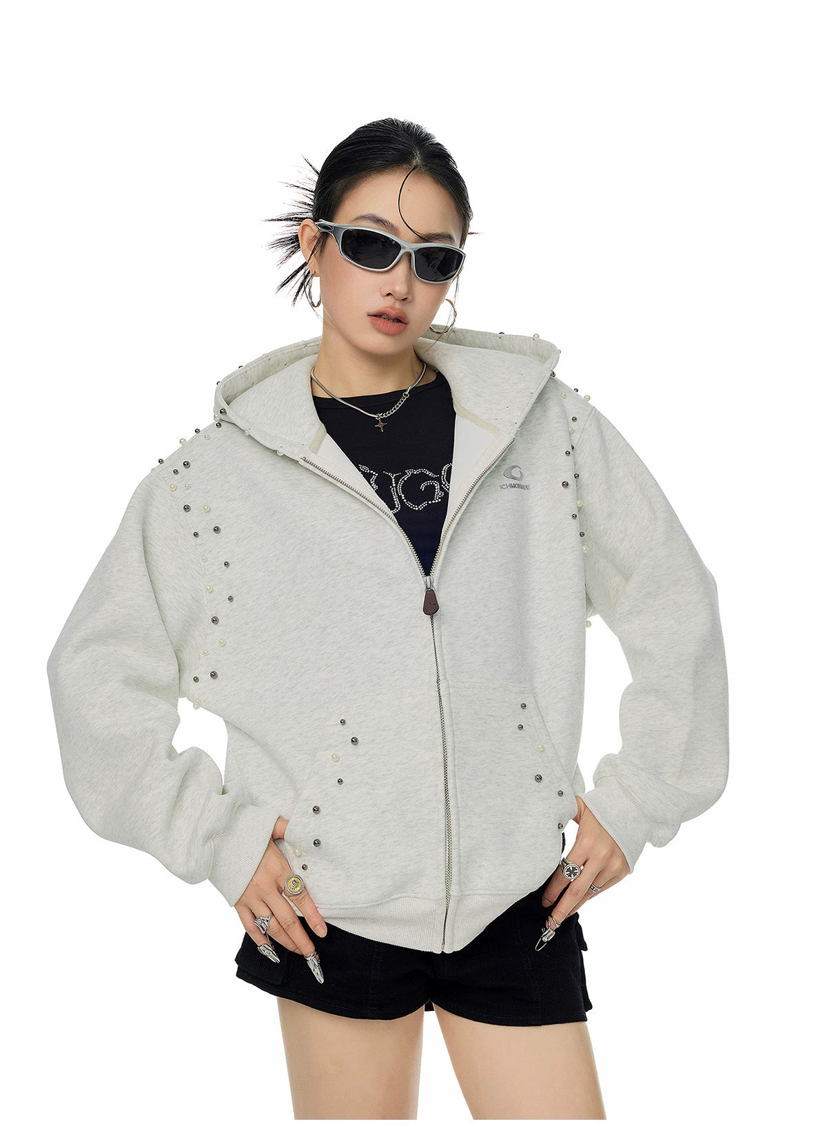 【25s Sep.】Vintage Pearl Detail Oversized Hoodie