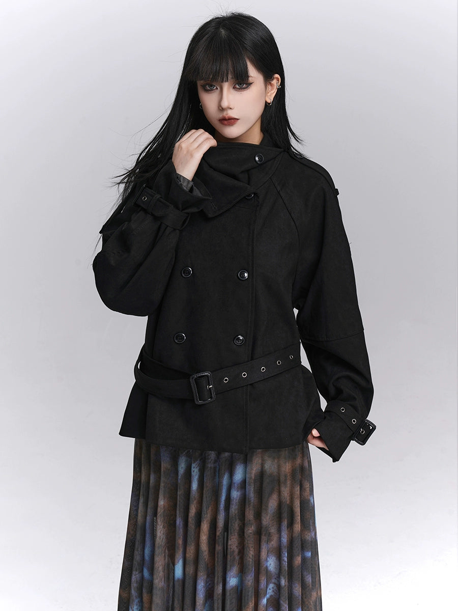 Black Double-Breasted Suede Jacket