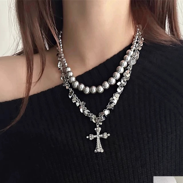 Double Layer Cross Choker Necklace