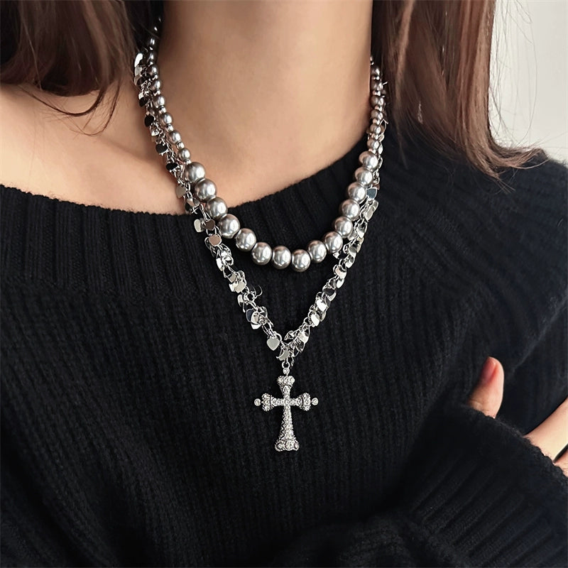 Double Layer Cross Choker Necklace