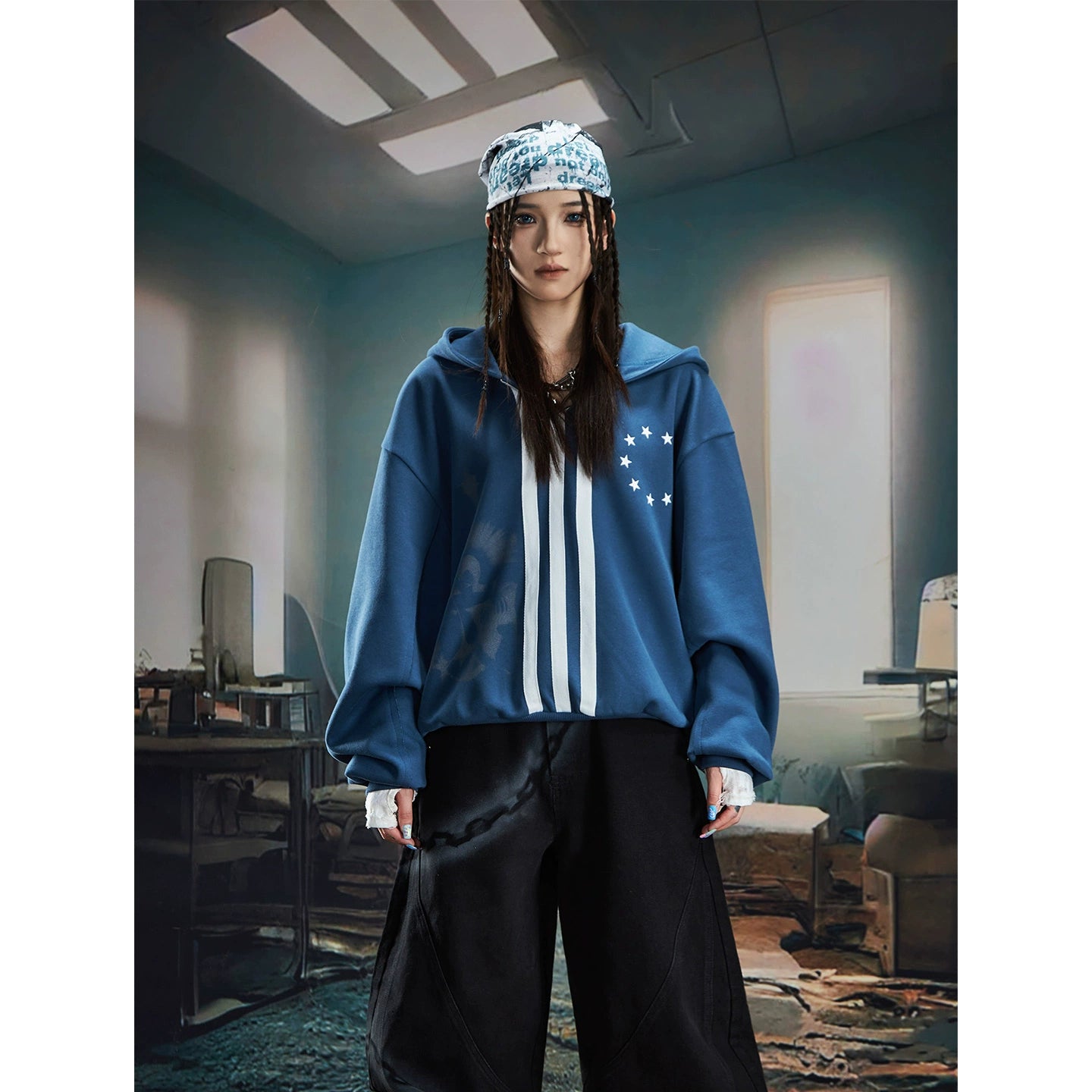 Triple-Stripe Oversized Hooded Sweatshirt