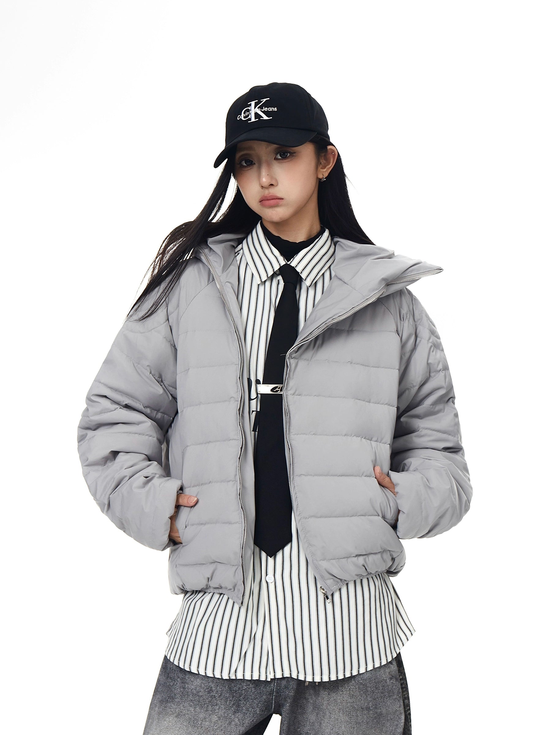 Asymmetric-Zip Tech Ribbed Down Parka