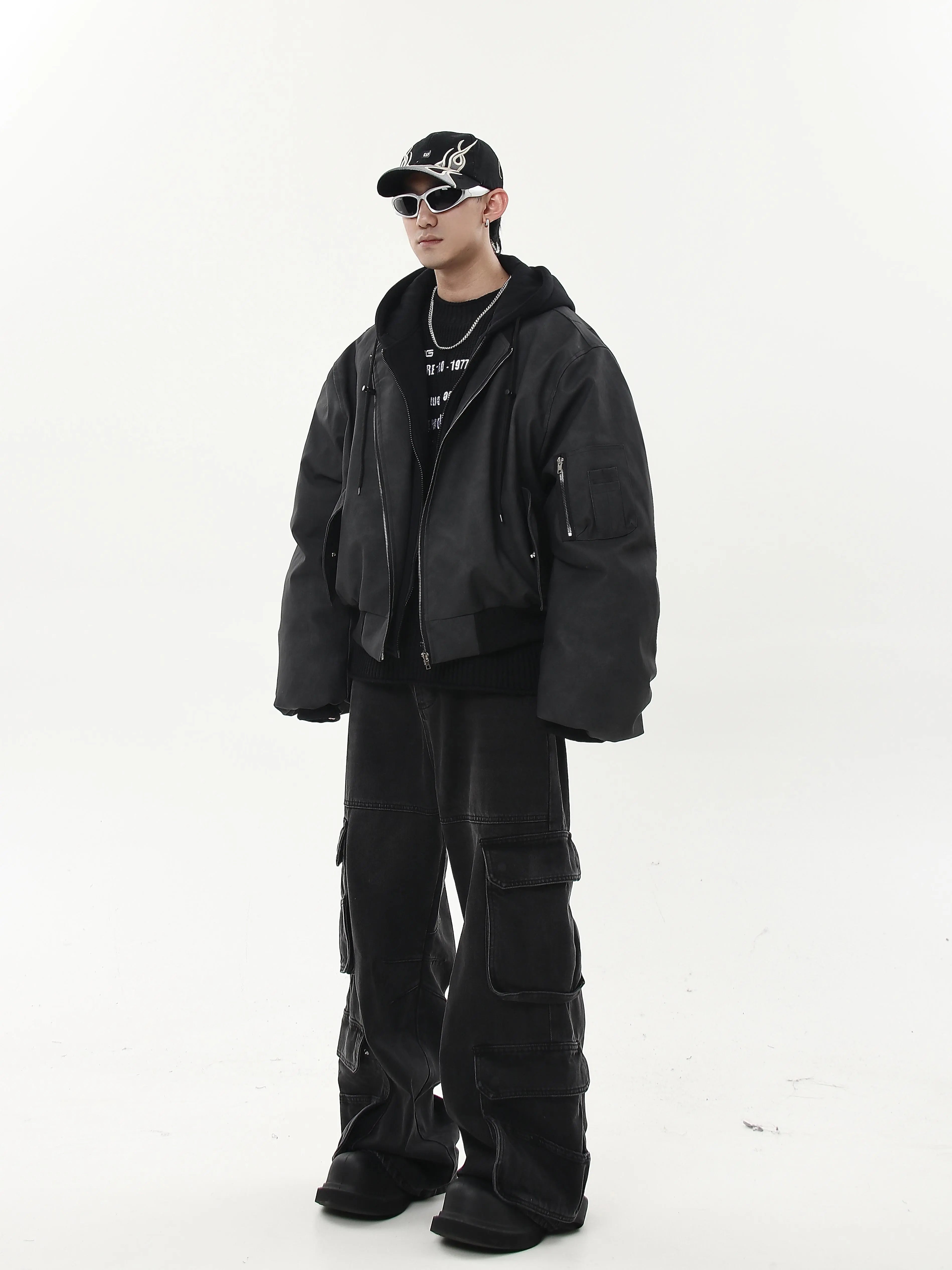 Layered Bomber Hoodie Puffer Jacket