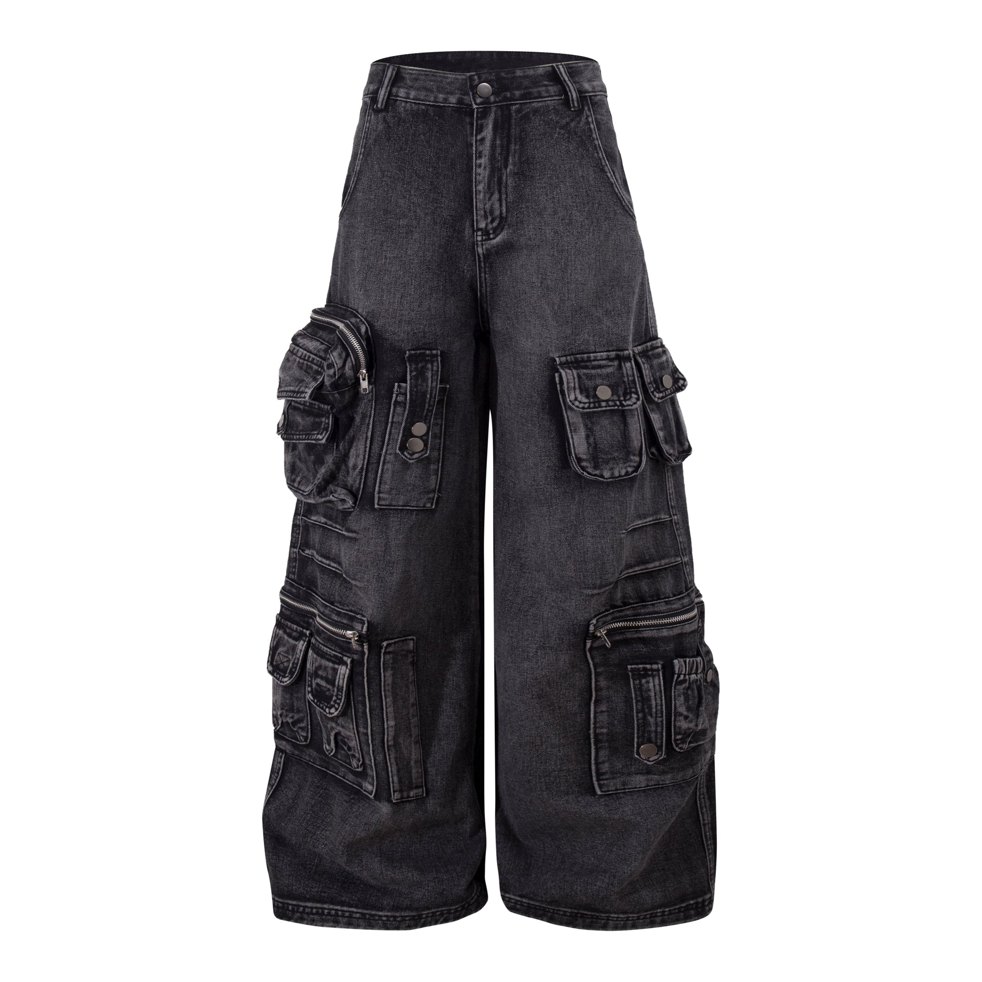 High Street Distressed Multi-Pocket Denim Cargo Pants