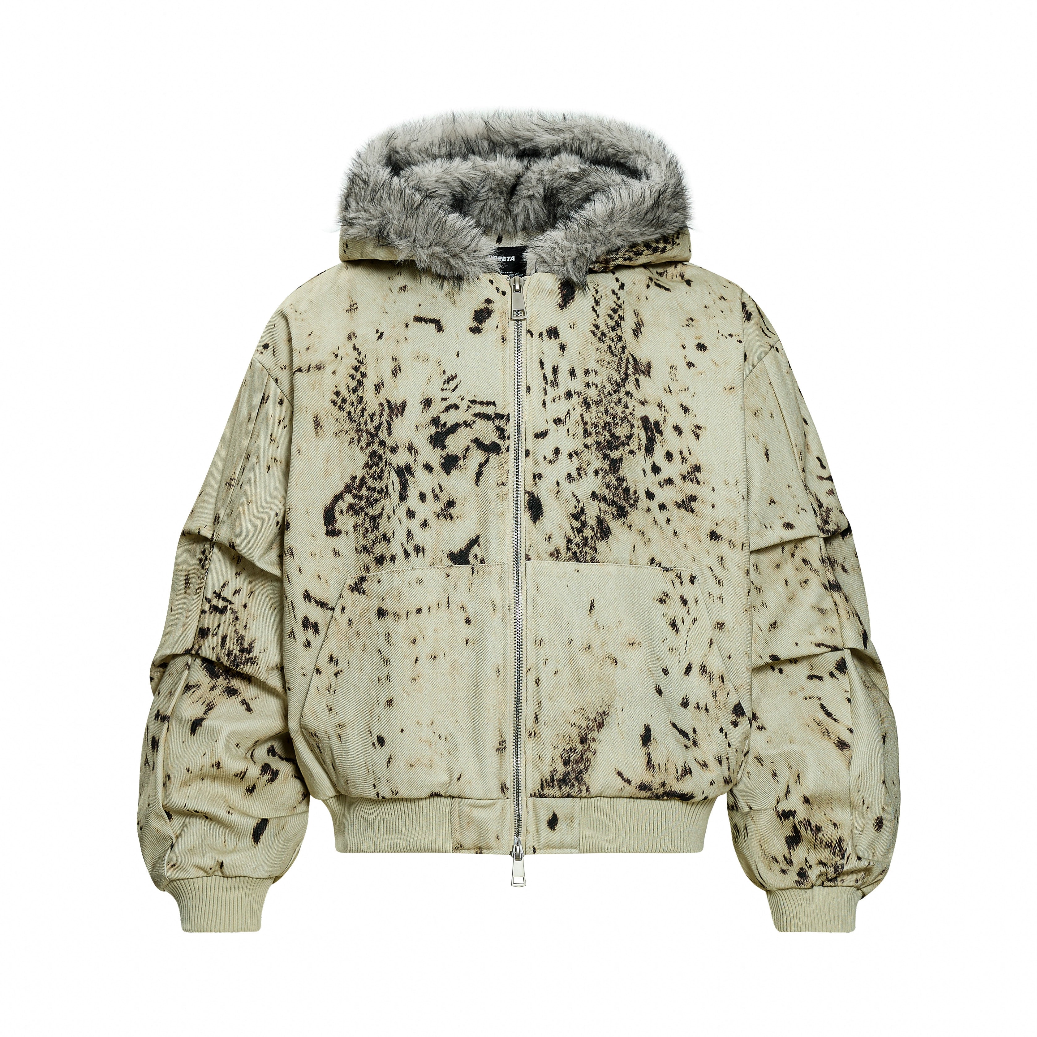 Wasteland Distressed Furry Hooded Cropped Heavy Puffer