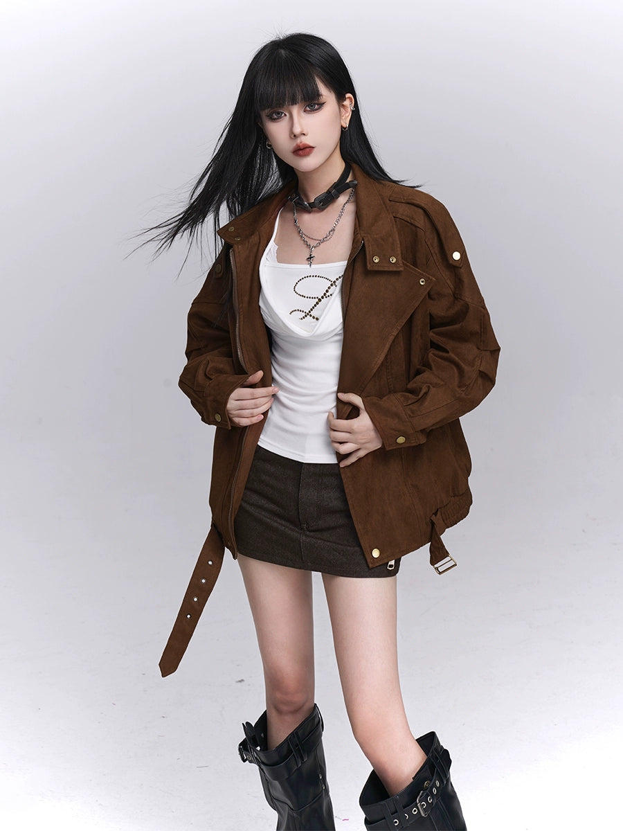 Brown Soft Suede Workwear Jacket