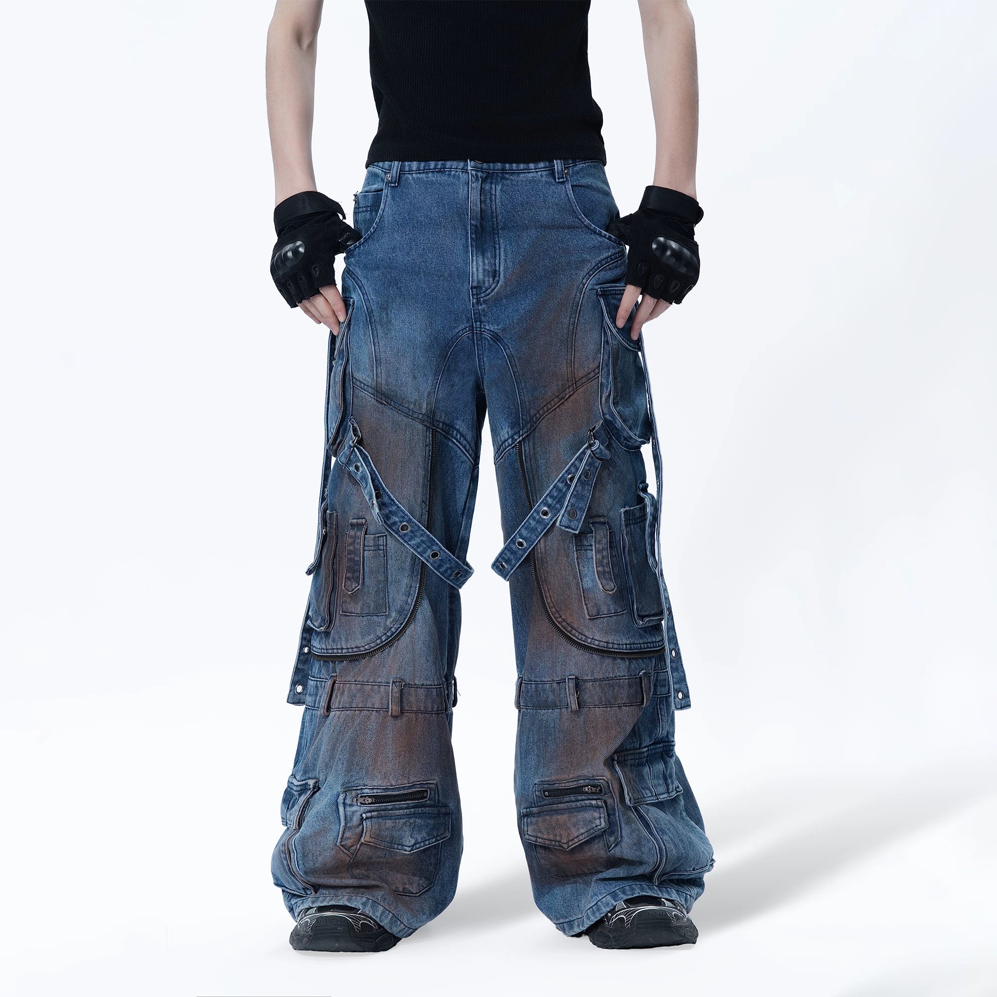 Sanhoostudio Deconstructed Tie Dye Wide Denim Pants