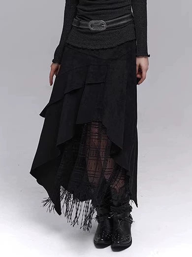 Brown Suede A-Line Maxi Skirt