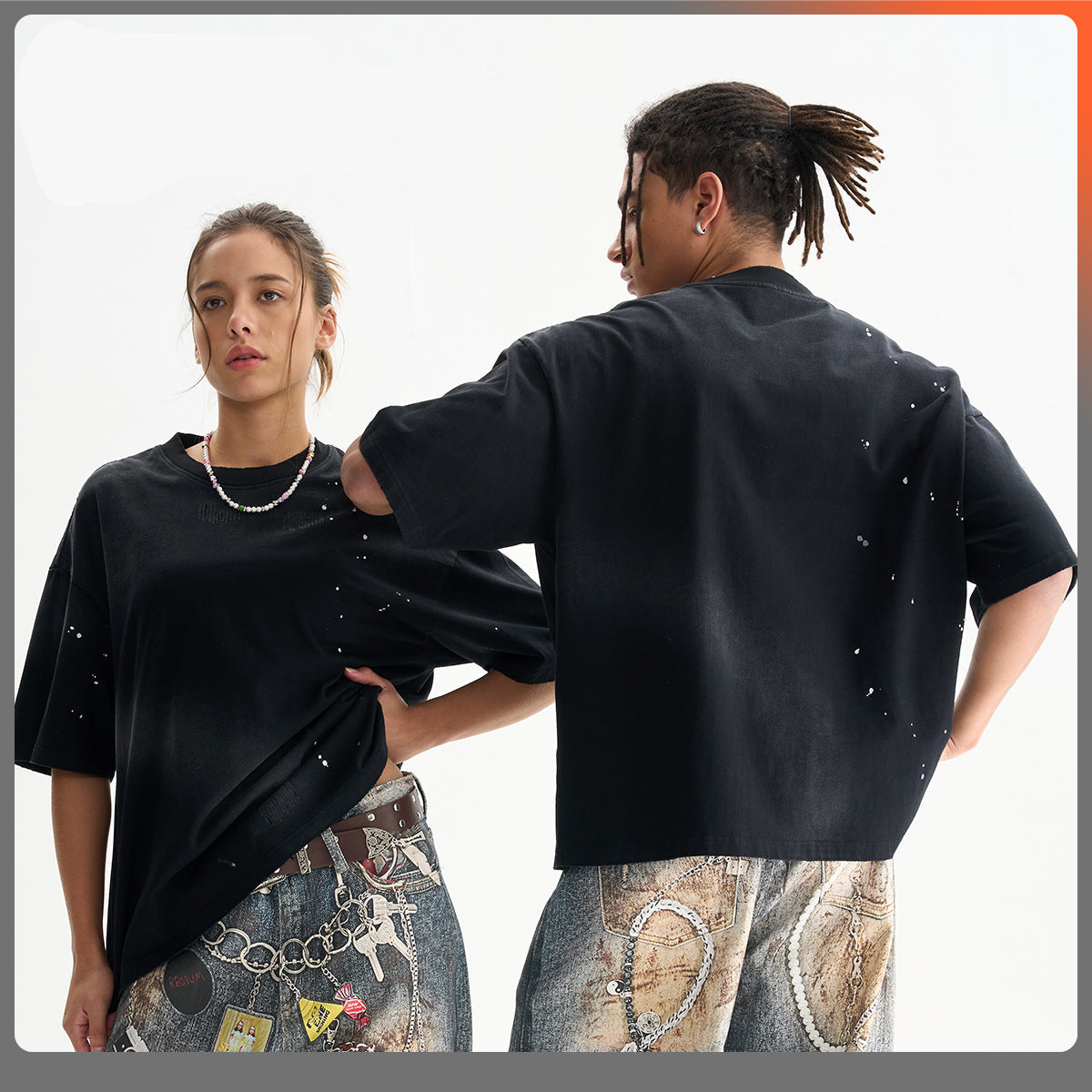 【25s Aug.】Heavyweight Paint-Splatter Washed Distressed T-Shirt