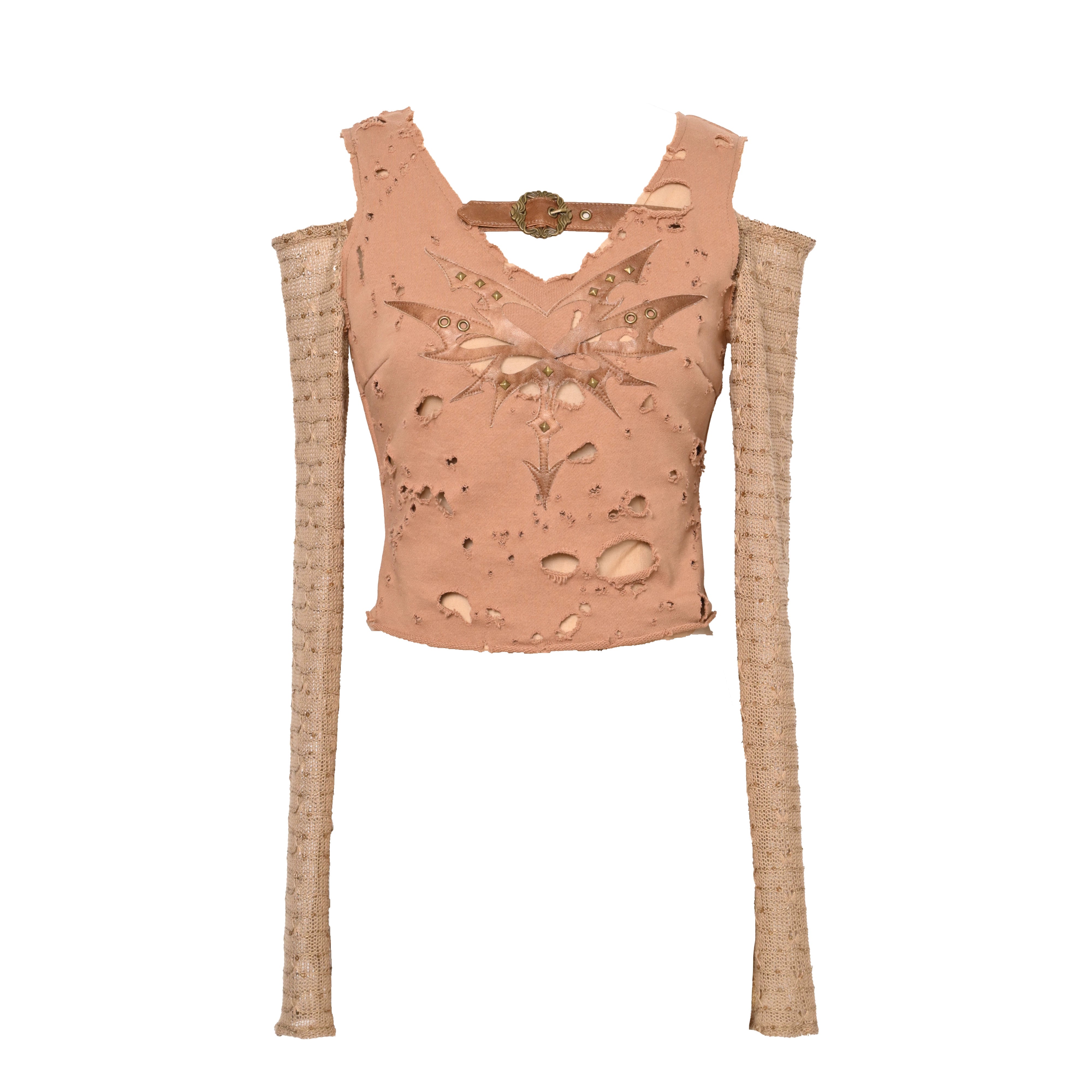 Distressed Stud Two-Piece Top