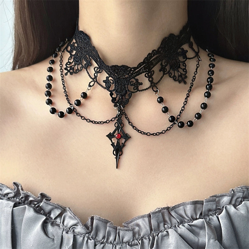 Black Lace Floral Choker Necklace