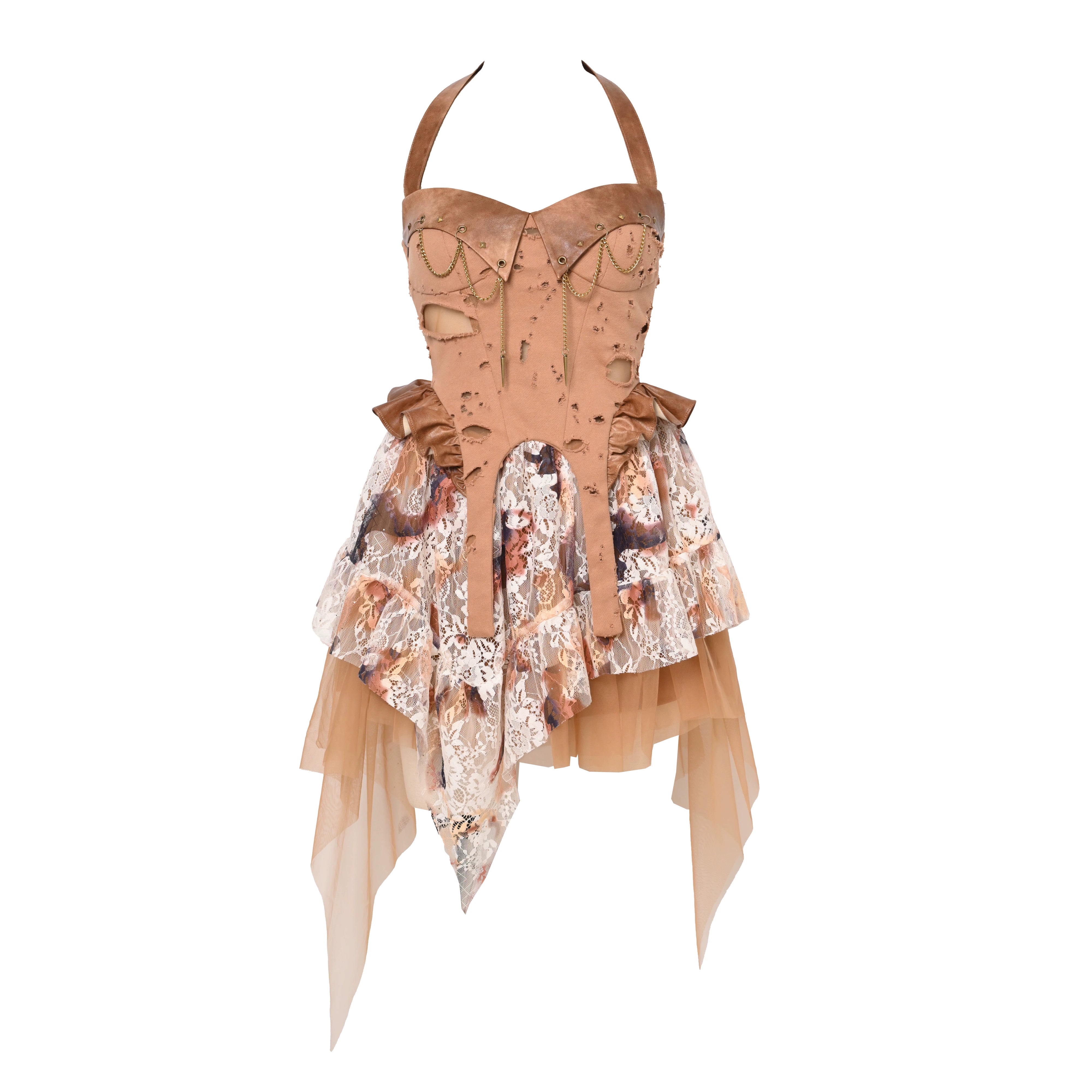 Distressed Lace Halter Dress