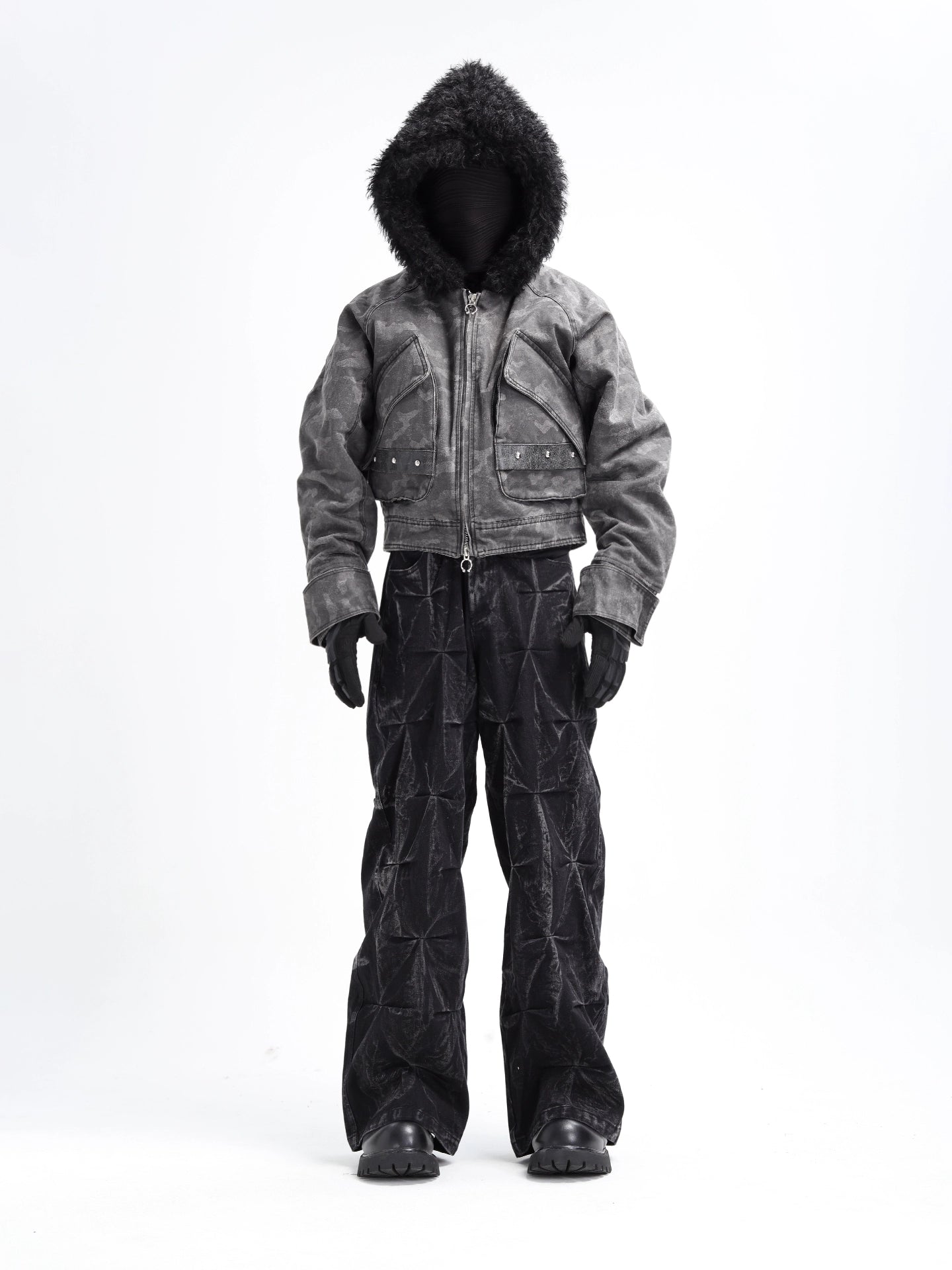 Brown Leather Hoodie Utility Jacket