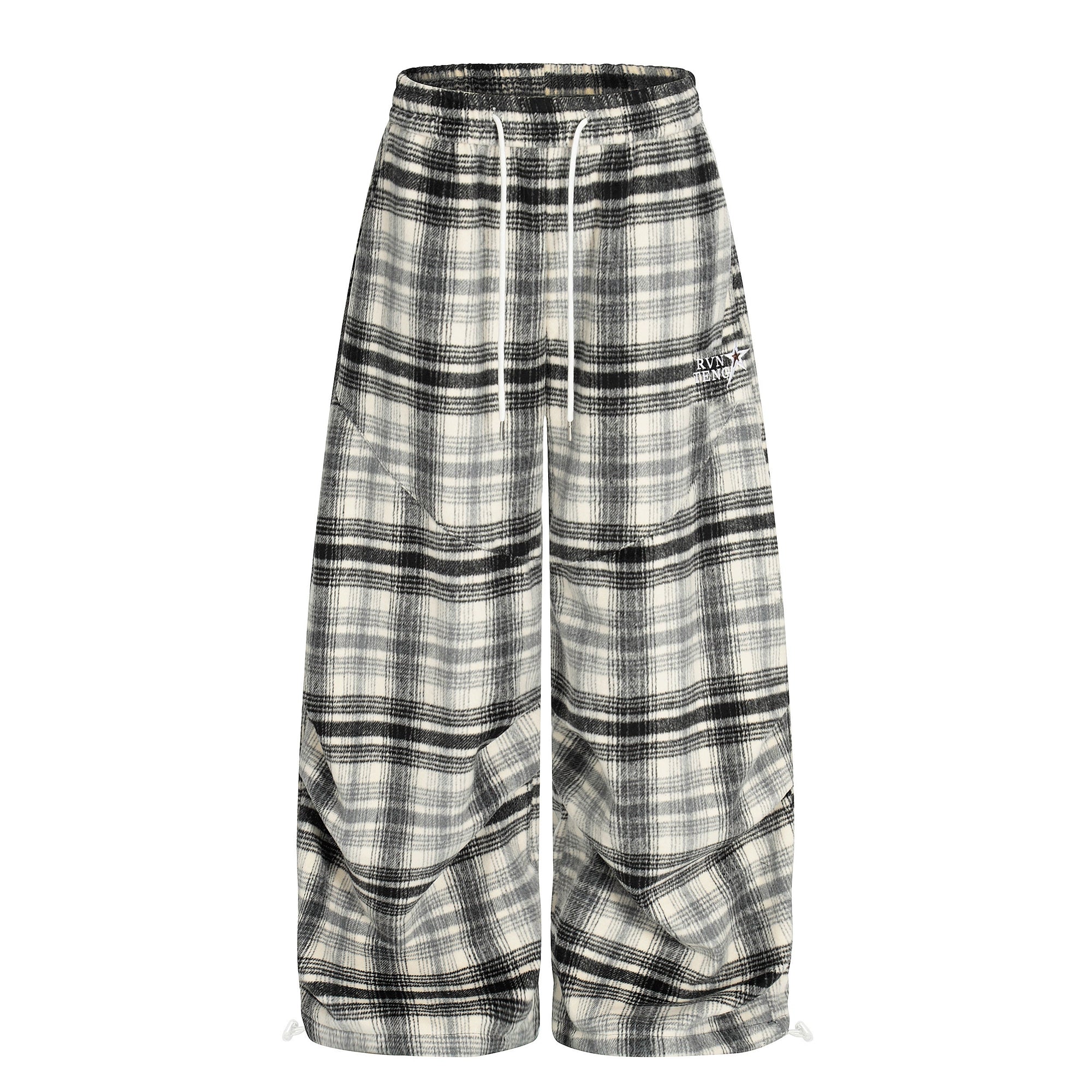 Plaid Wool Thickened Pleated Street Pants