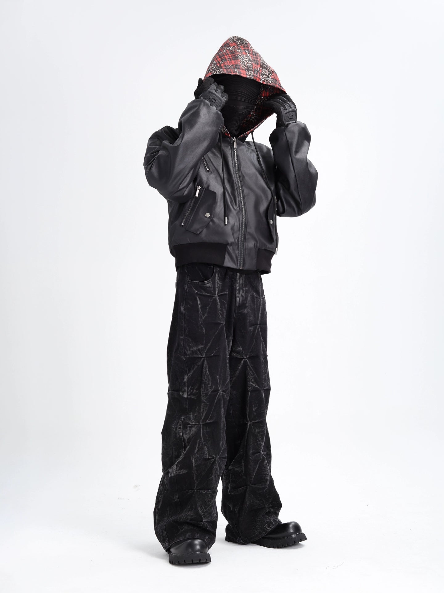 Leopard Patchwork Hooded Leather Jacket