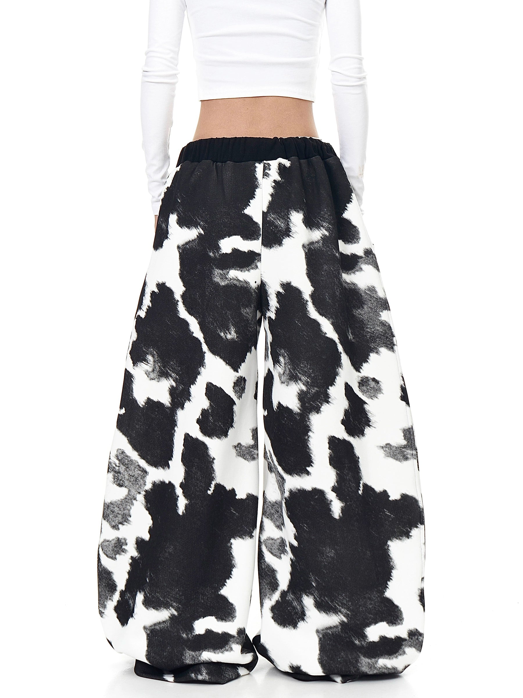 Cow Print Curved-Leg Sweatpants