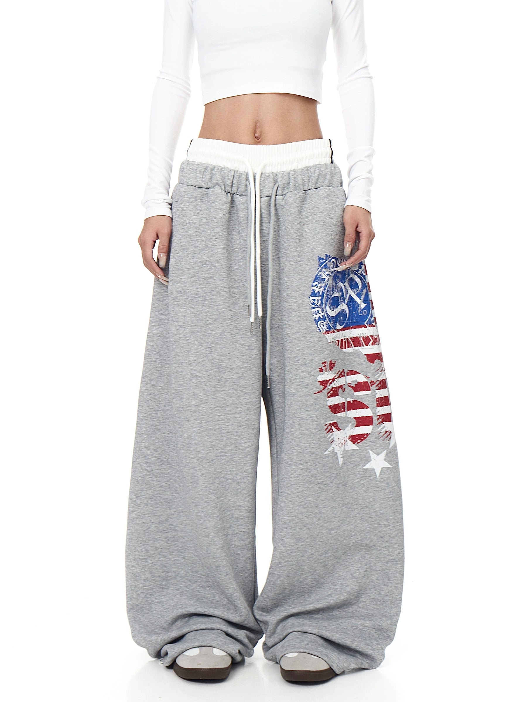 Double-Waist Letter Print Straight Sweatpants