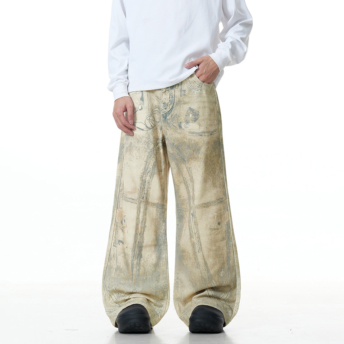 【25s Aug.】Vintage Printed Shell Texture Jeans