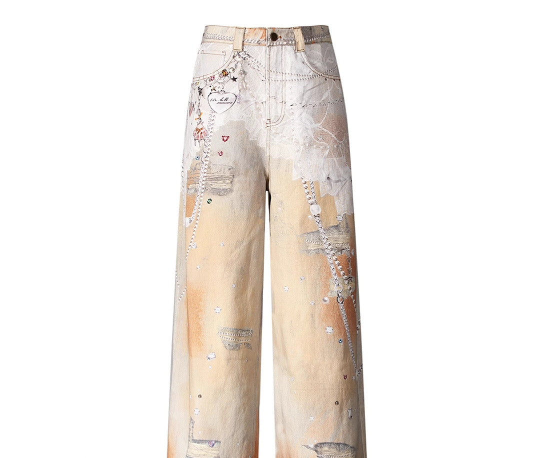 【25s Aug.】Vintage Chain Pattern Denim Jeans