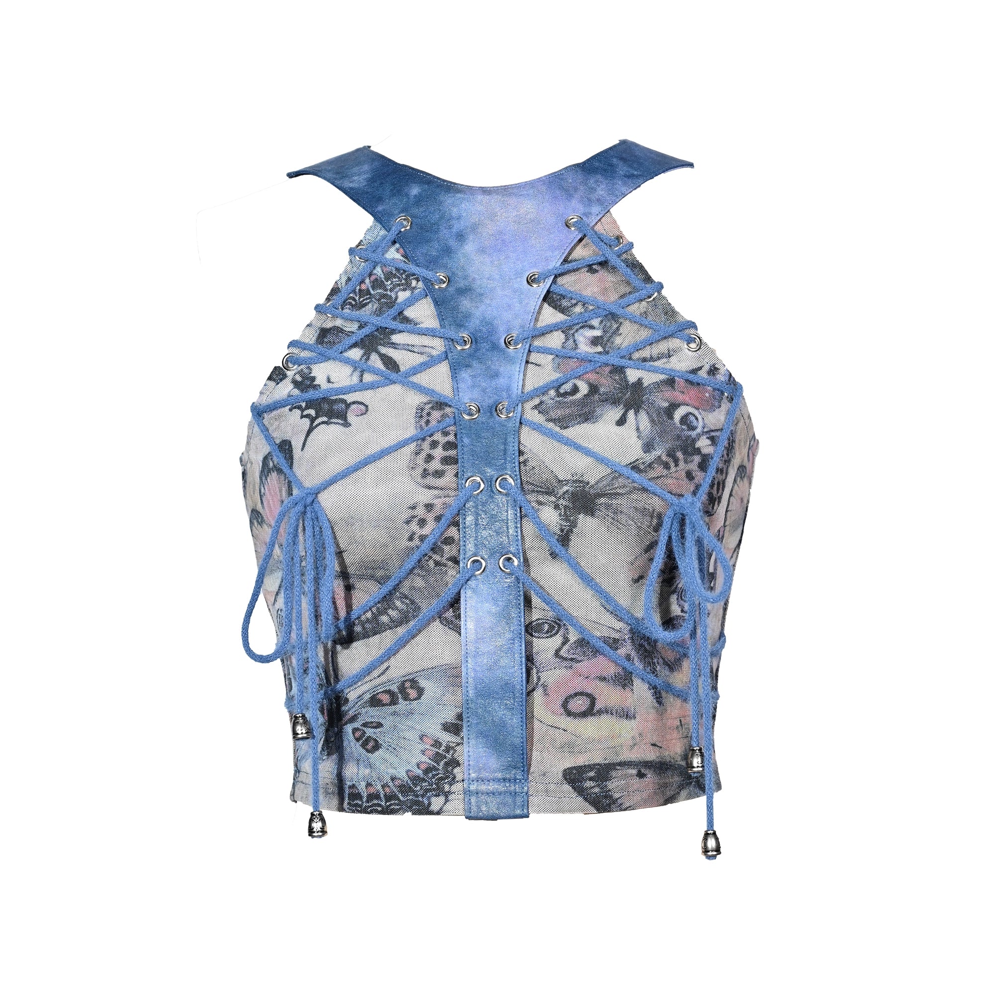 Butterfly Print Mesh Halter Top