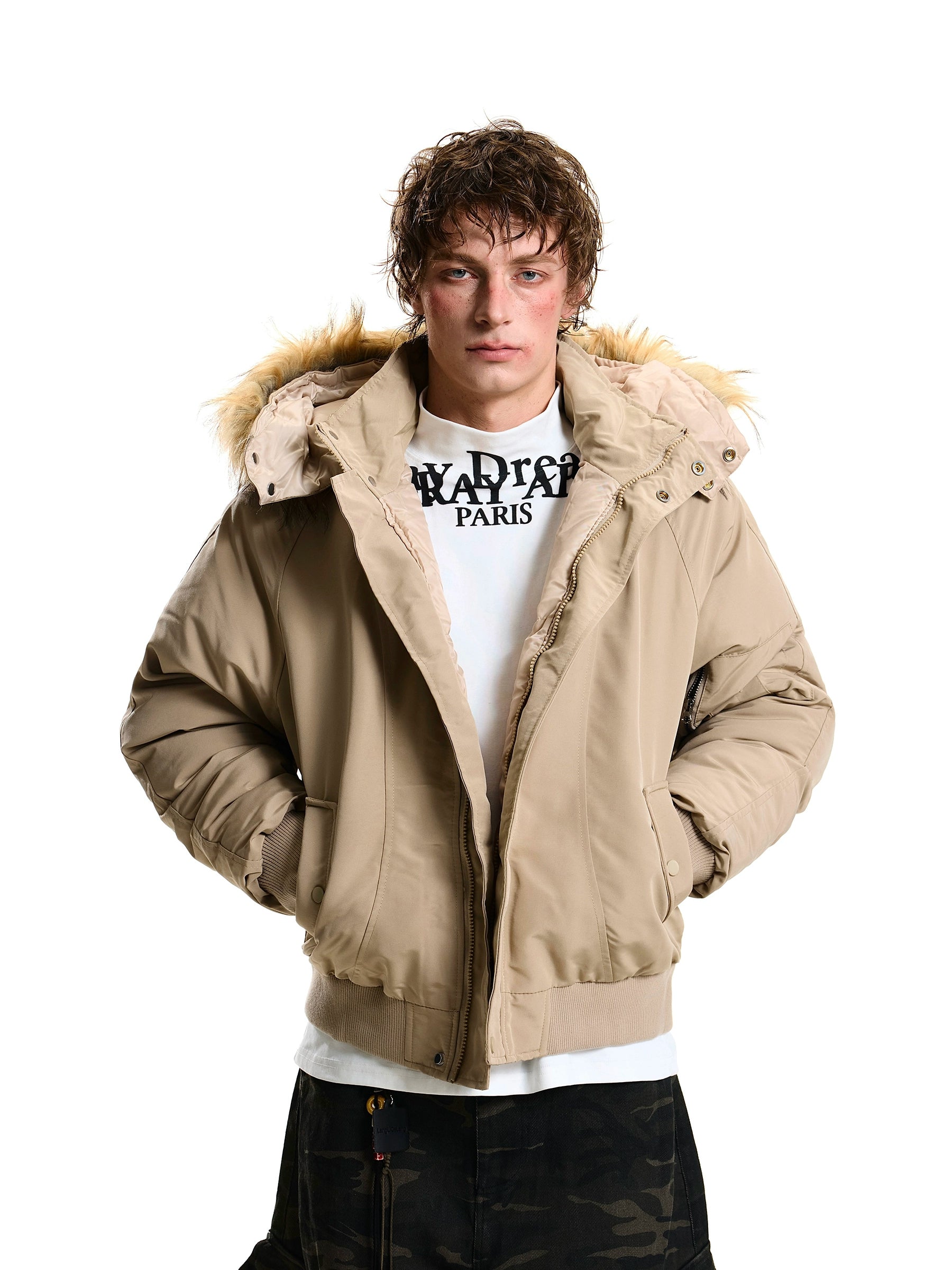 Fur Hood Utility Bomber Parka Puffer Jacket