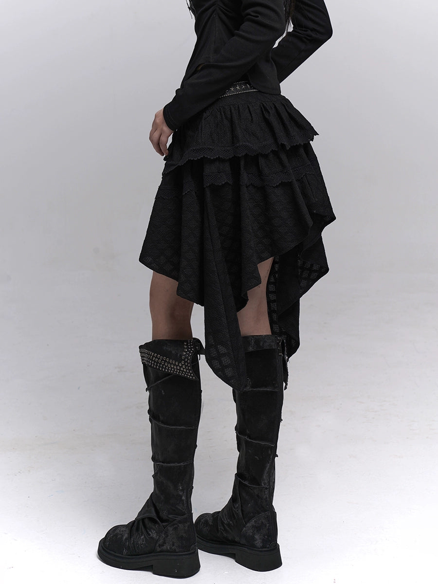 Black Irregular Hem A-Line Mini Skirt