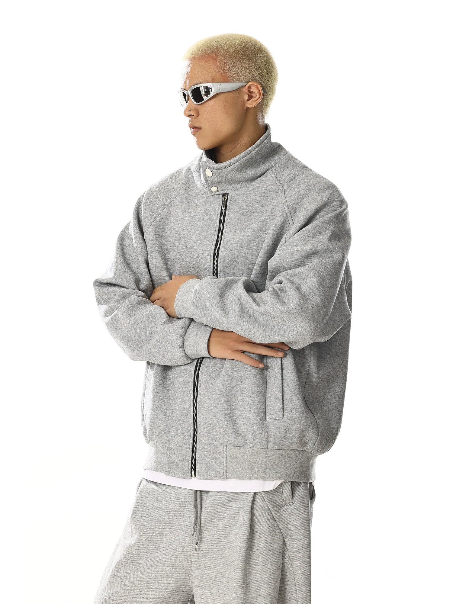 High Street Zip-Up Stand Collar Cardigan Sweatshirt Jacket