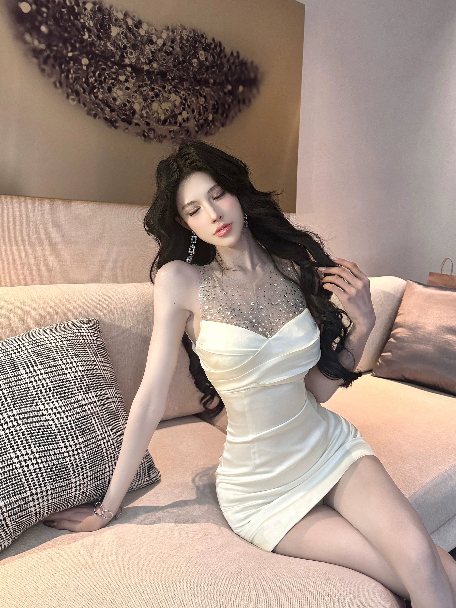 Elegant Sheer Mesh Midi Dress