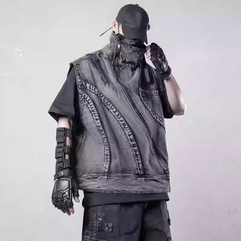 Deconstructed Oblique Zipper Jacket Vest