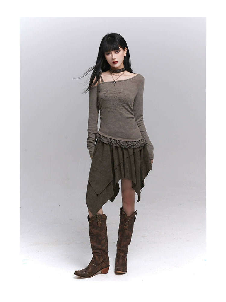 Brown Suede A-Line Mini Skirt